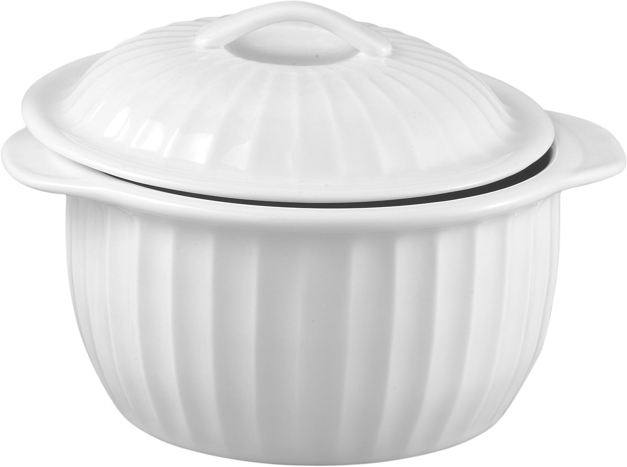 HIC 64-Ounce Lidded Round Casserole Dish, White