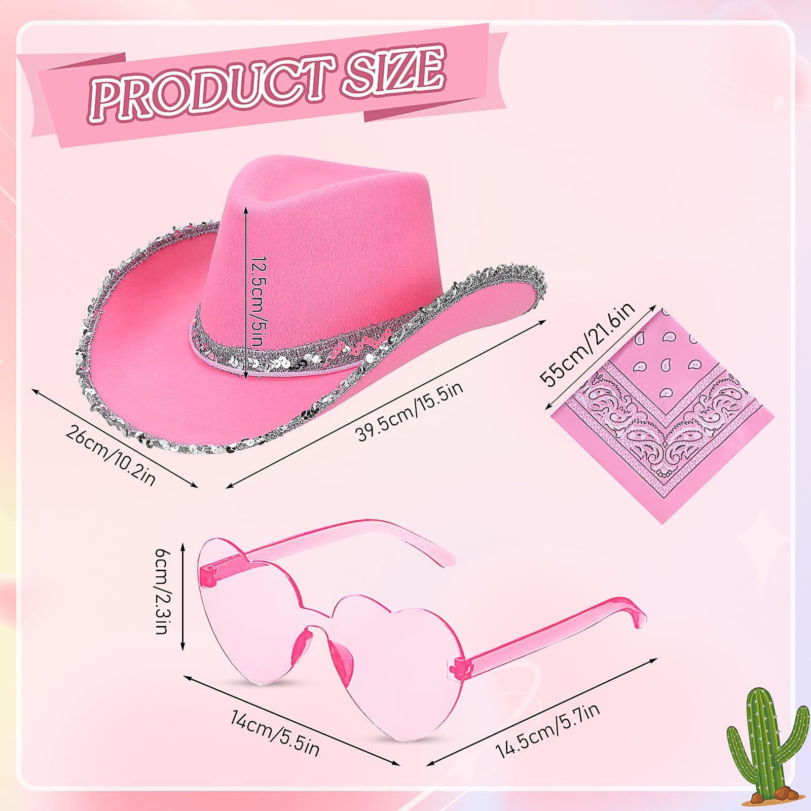 18 pezzi cappello da cowgirl con occhiali a forma di cuore e bandana Paisley – set per donne e adolescenti