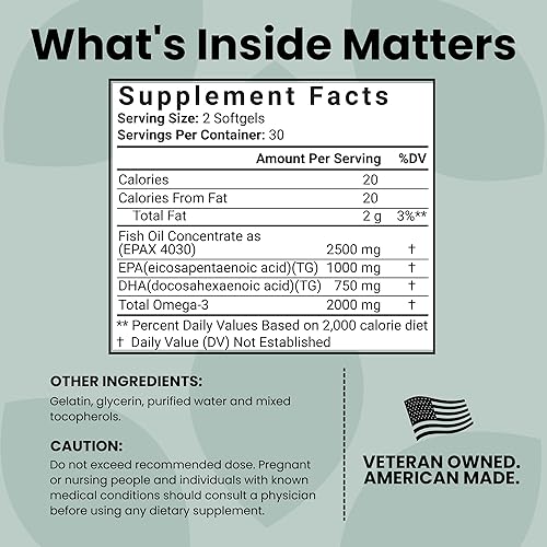 Miniatura 5 de Luma Nutrition Suplemento de Aceite de Pescado Omega 3 - Fuerza Extra 2500mg - 2000mg EPA y DHA - Salud del Cerebro y del Corazón - 60 Softgels
