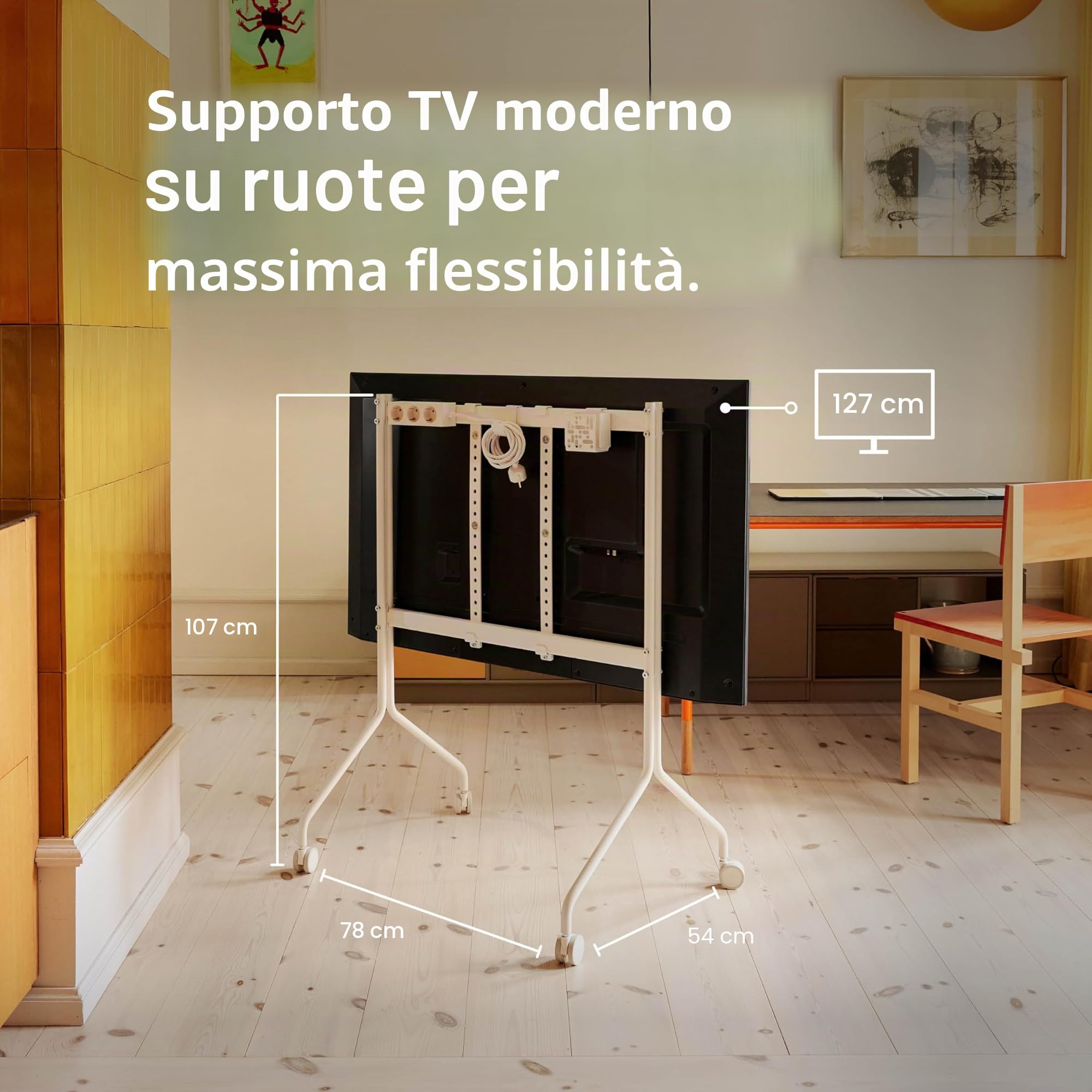 Pedestal Moon Rollin' Porta TV con Ruote | Piedistallo TV Moderno per Soggiorno | Carrello TV dal Design Danese | Mobile tv con Ruote | Porta TV dal Design Danese (Beige) | Supporto TV con ruote, carrello TV, supporto TV arrotolabile, rialzo TV per soggio