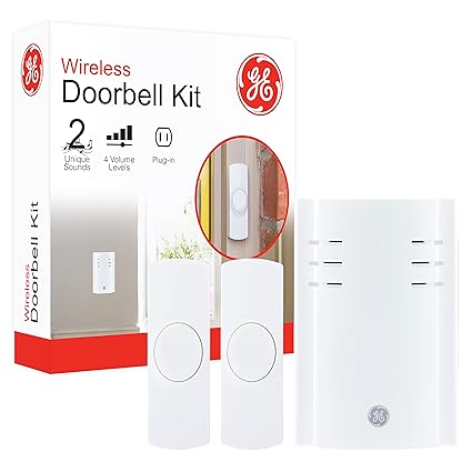 GE 19298 150 feet Range Plug-In Wireless Door Chime with Push Button