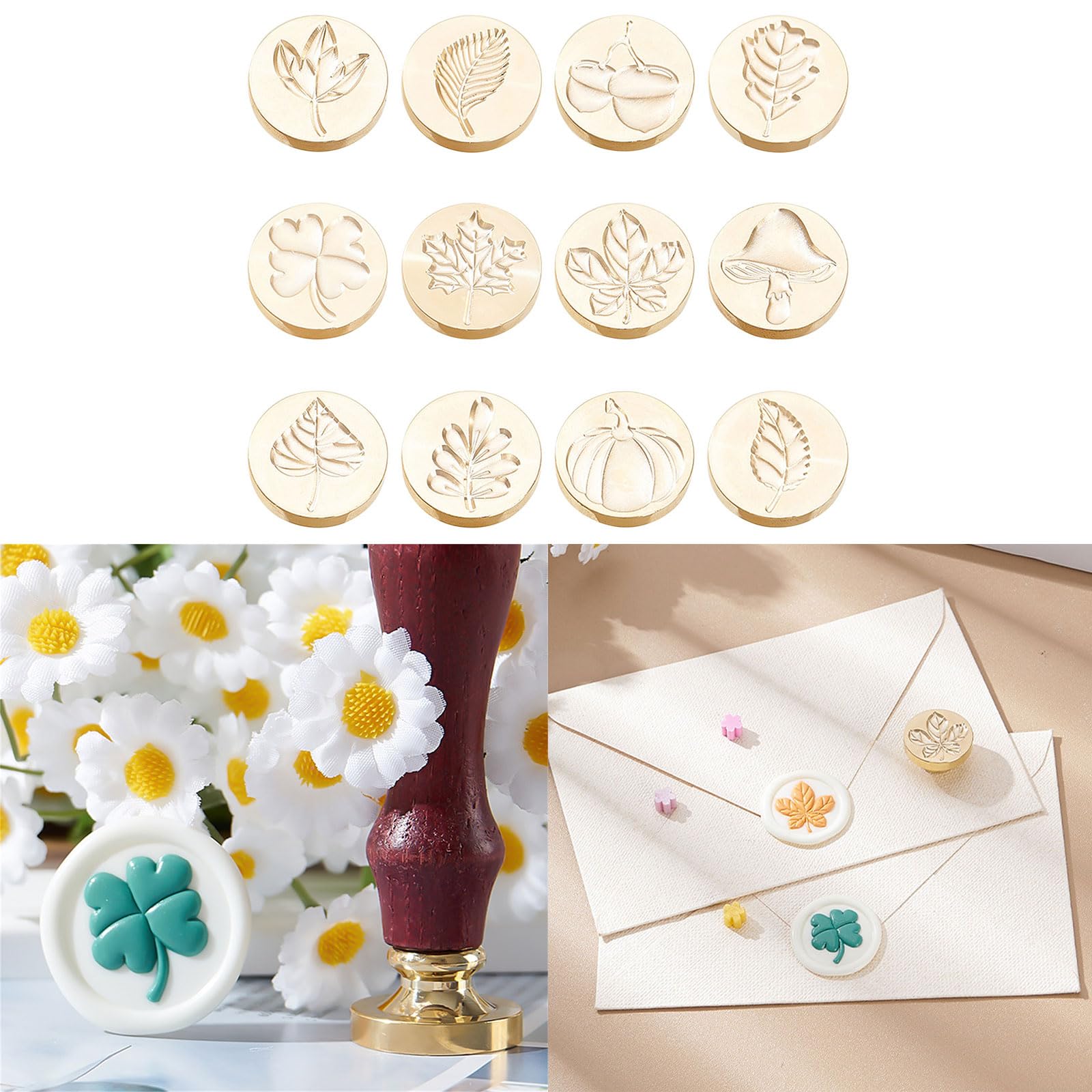Kit Sceaux De Cire à Personnaliser - 4 Tampons, Cire, Outils Inclus - Pour Invitations, Cartes, Emballages Cadeaux - 14