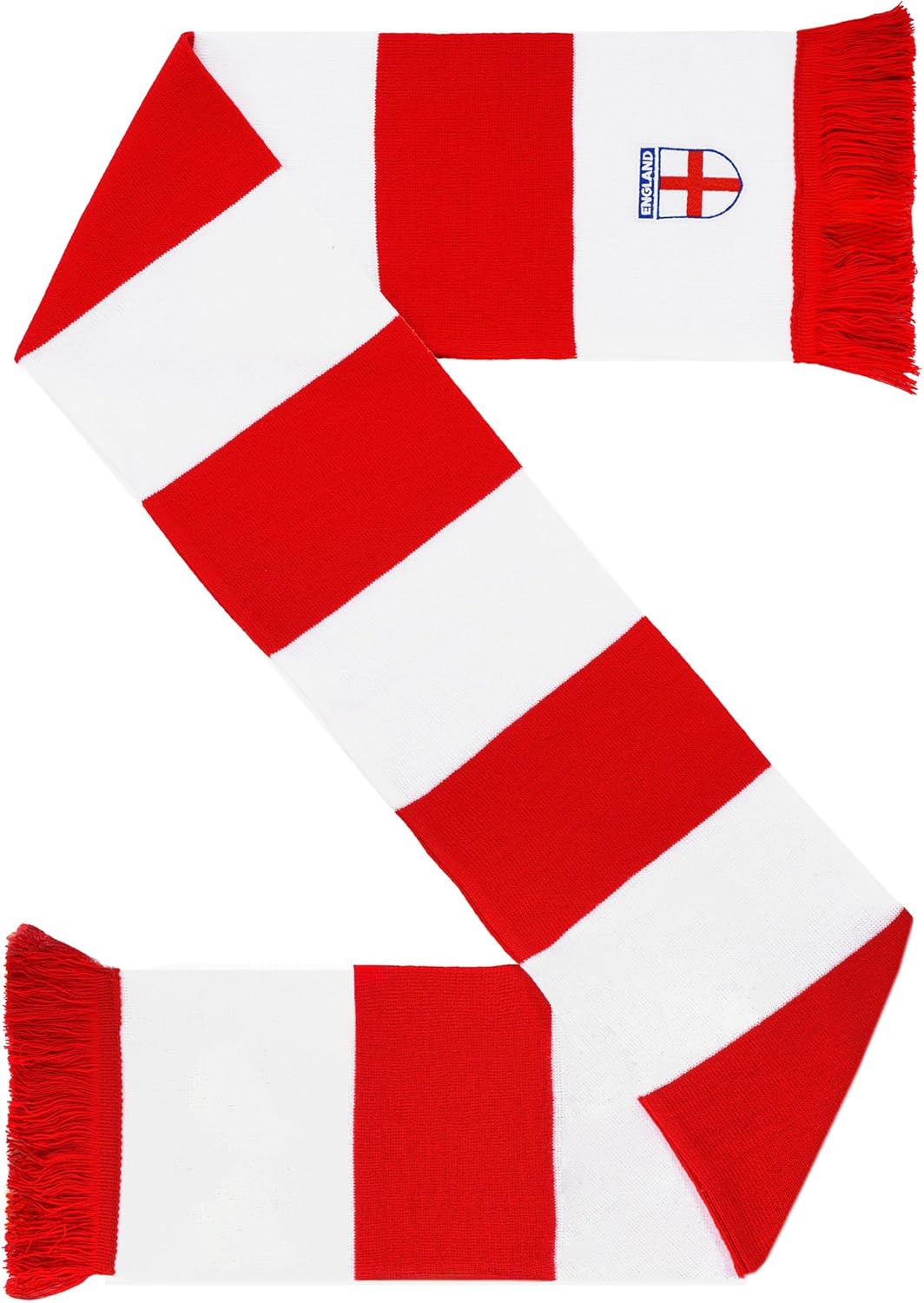 Euroscarves England Embroidered Knit Bar Scarf, Red and White, One Size