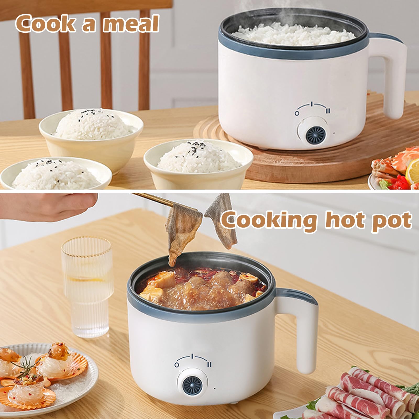 Elektrische Hot Pot, 1.7 L Tragbare Mini Antihaft Multikocher, 220V Elektrischer Kochtopf mit Duale Leistungssteuerun, Multifunktionaler Reisekocher, Anti-Trocken-Brandschutz