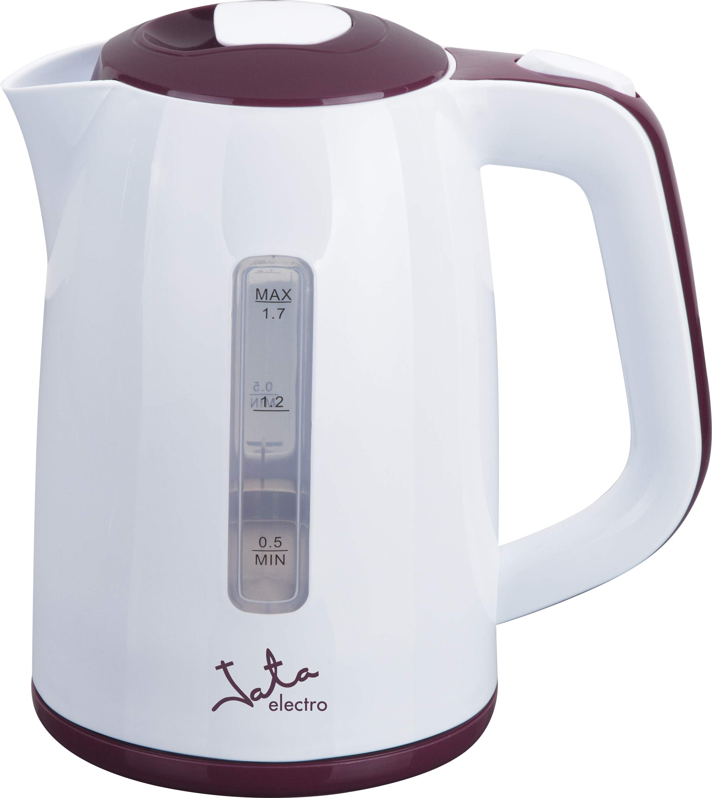 Jata HA717 Hervidor de Agua Capacidad 1,7 l Fácil Limpieza Resistencia Oculta Placa Calefactora de Acero Inoxidable Base Giratoria Tapa Abatible 2000 w