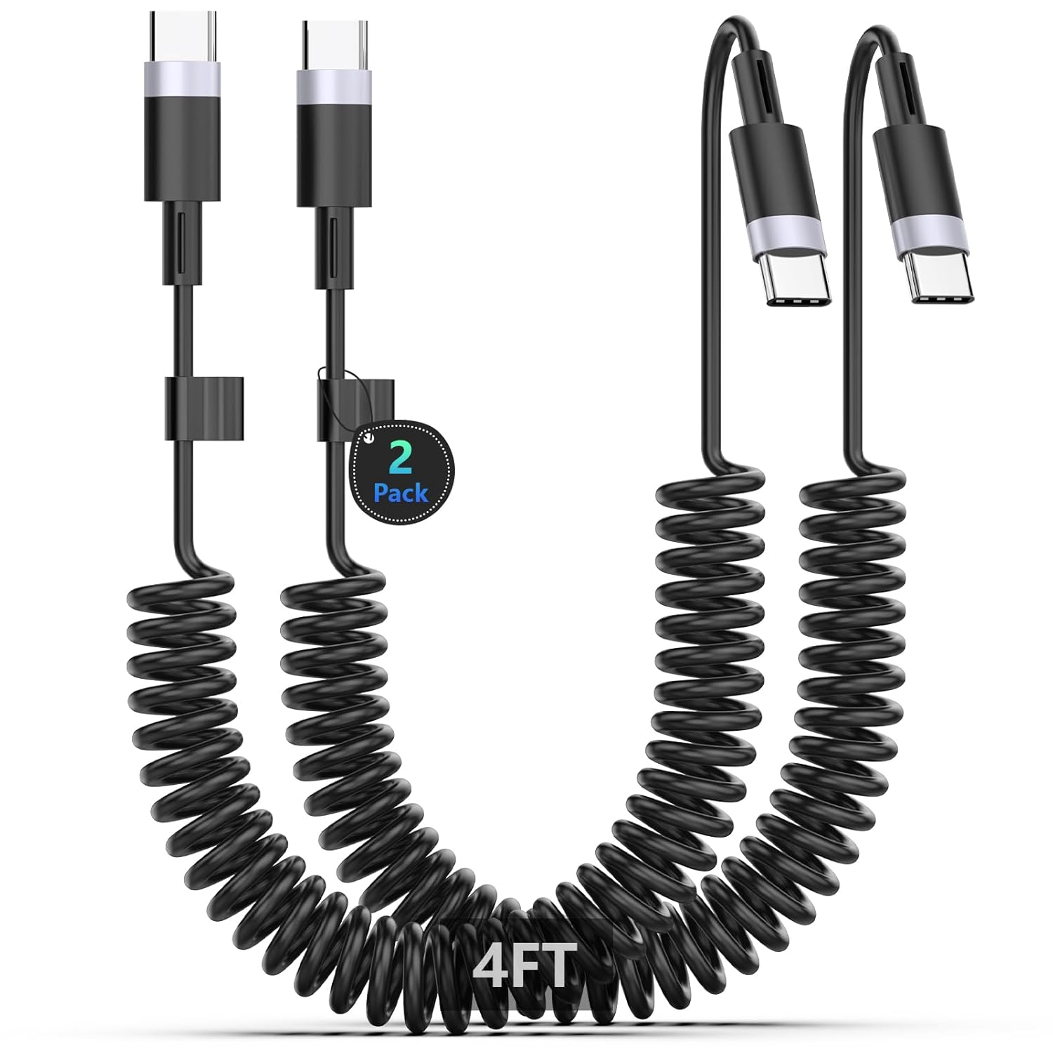 USB C to USB C Coiled Cable[2Pack 4FT], Coiled USB C