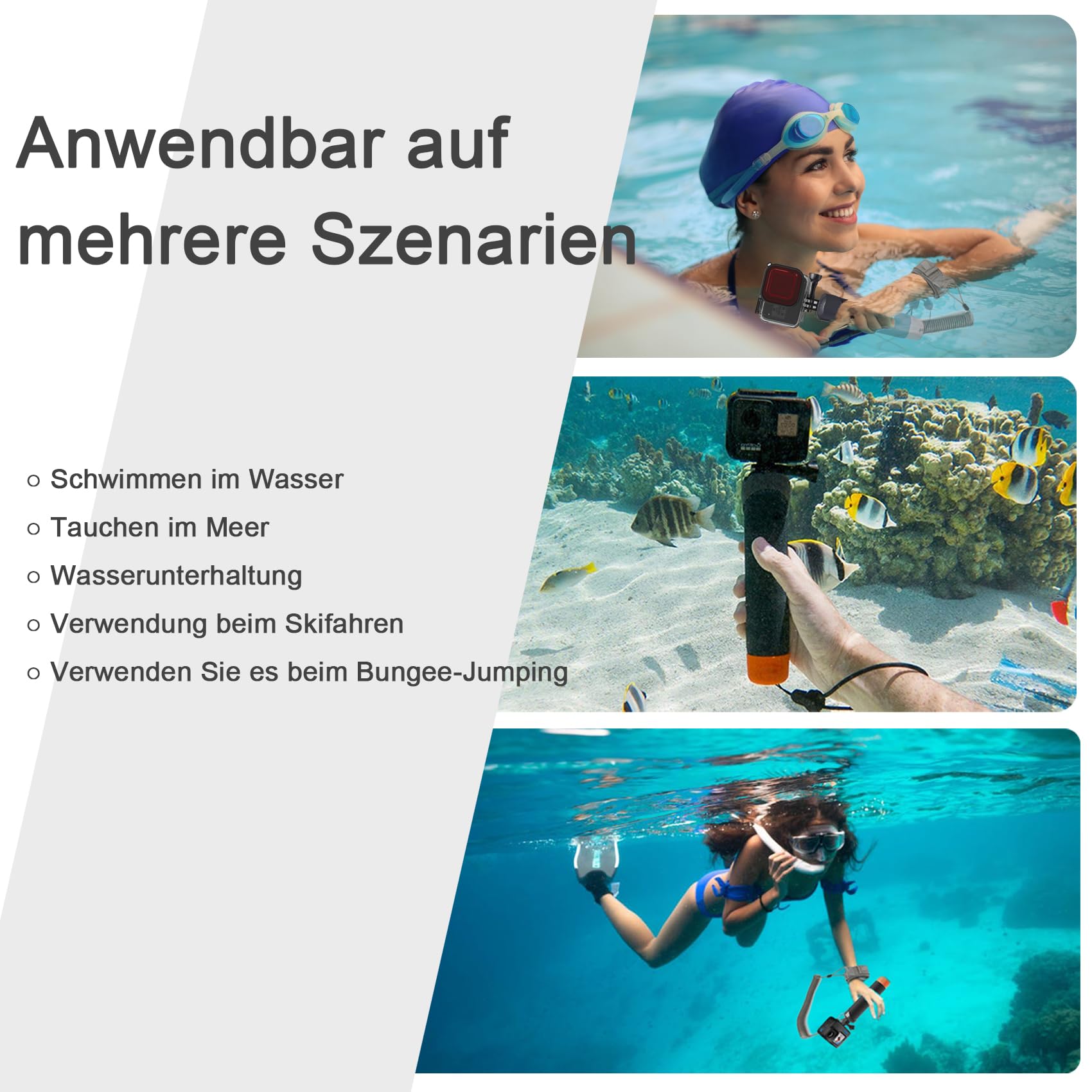 FitStill Wasserdichter Einbeinstativ Schwimmender Handgriff + Sicherheits-Handschlaufe, Seil für Go Pro Hero 13/12/11/10/9/8/7/6/5, DJI Osmo Action 5pro/4/3/2/1,Insta 360 X5/X4/X3/ace pro 2/ace pro