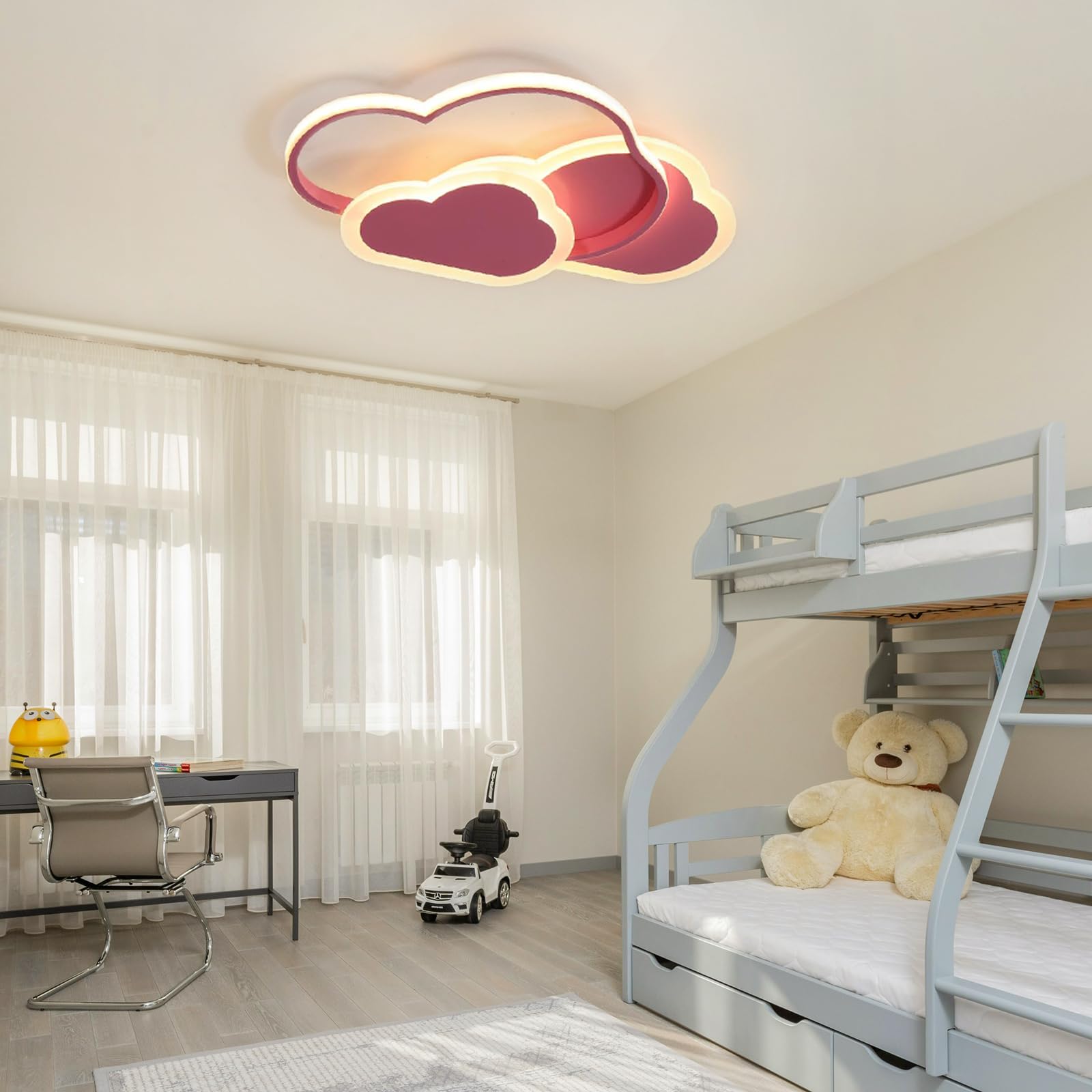 Plafonnier LED - 42W Plafonnier Chambre Enfant 52cm Lampe Plafond avec Dimmable Télécommande 3000-6000K, Rose Plafond Led Nuage Créatif Moderne Chambre pour Chambre à coucher Chambre d'enfant