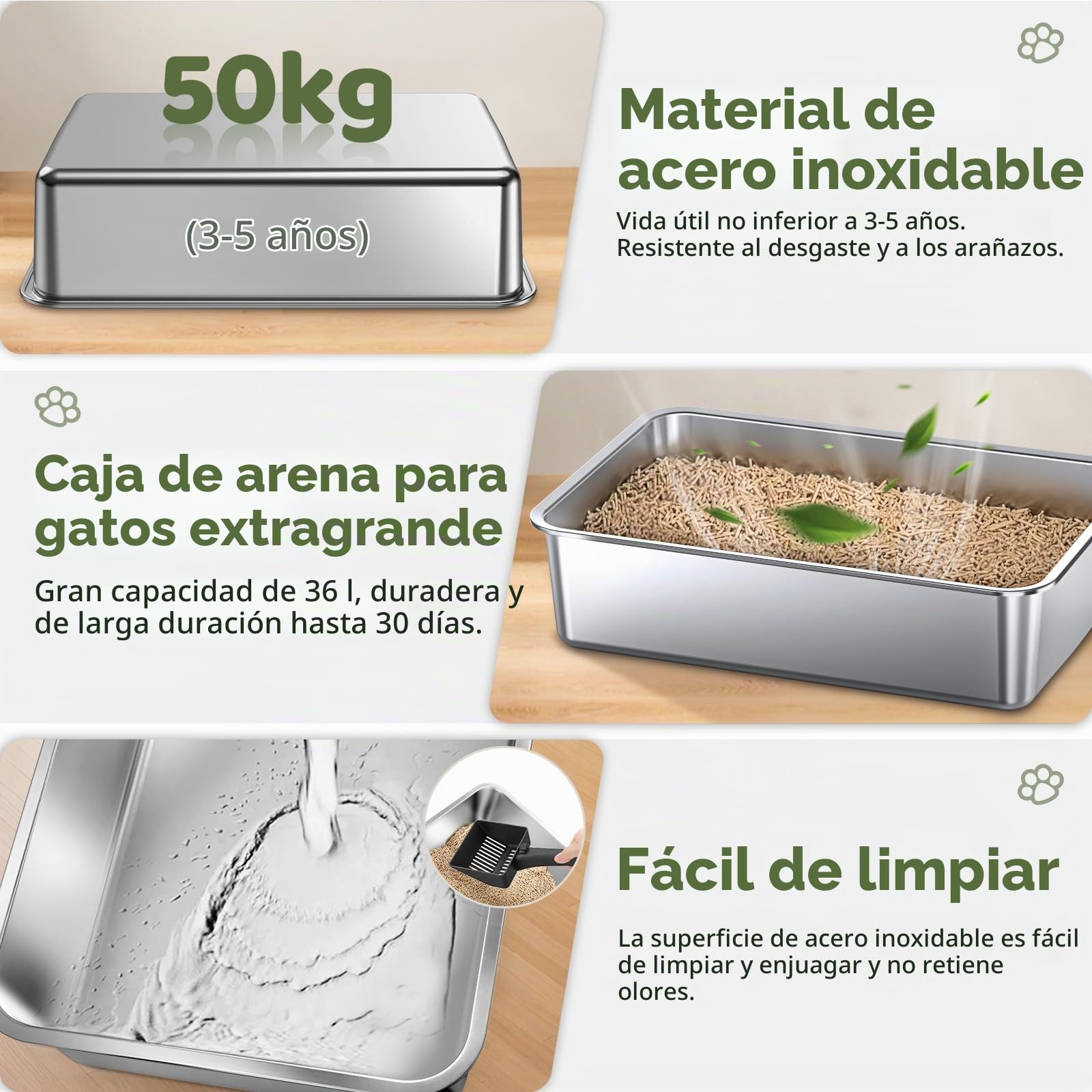 Gimars Caja de Arena para Gatos 3 en 1 de Acero Inoxidable con Laterales Altos y Antifugas, Caja de Arena Cerrada Extragrande de Fácil Limpieza con Pala, Entrada Frontal y Superior para Varios Gatos