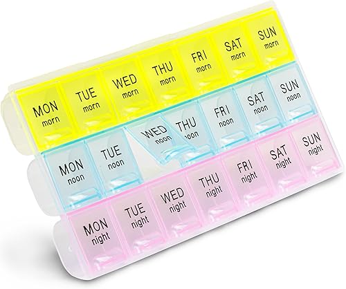 Paquete de 3 pastillas organizador 3 veces al día, organizador semanal de medicamentos, pastillero grande de 7 días, pastillero clasificador,
