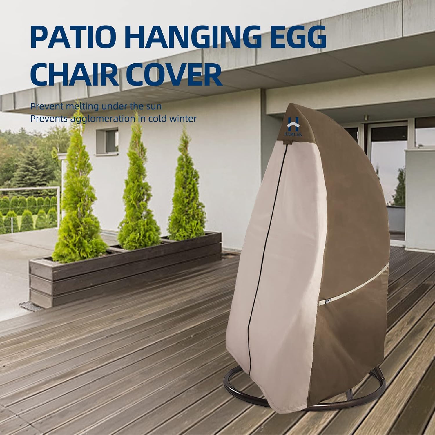 HAMLER Patio Egg Chair Cover, Heavy Duty Outdoor Hanging Egg Chair Cover for Outdoor Furniture, Wicker Swing Chair Covers with Zipper, Outdoor Chair Covers Waterproof Fits up to 75L x 45W Inches