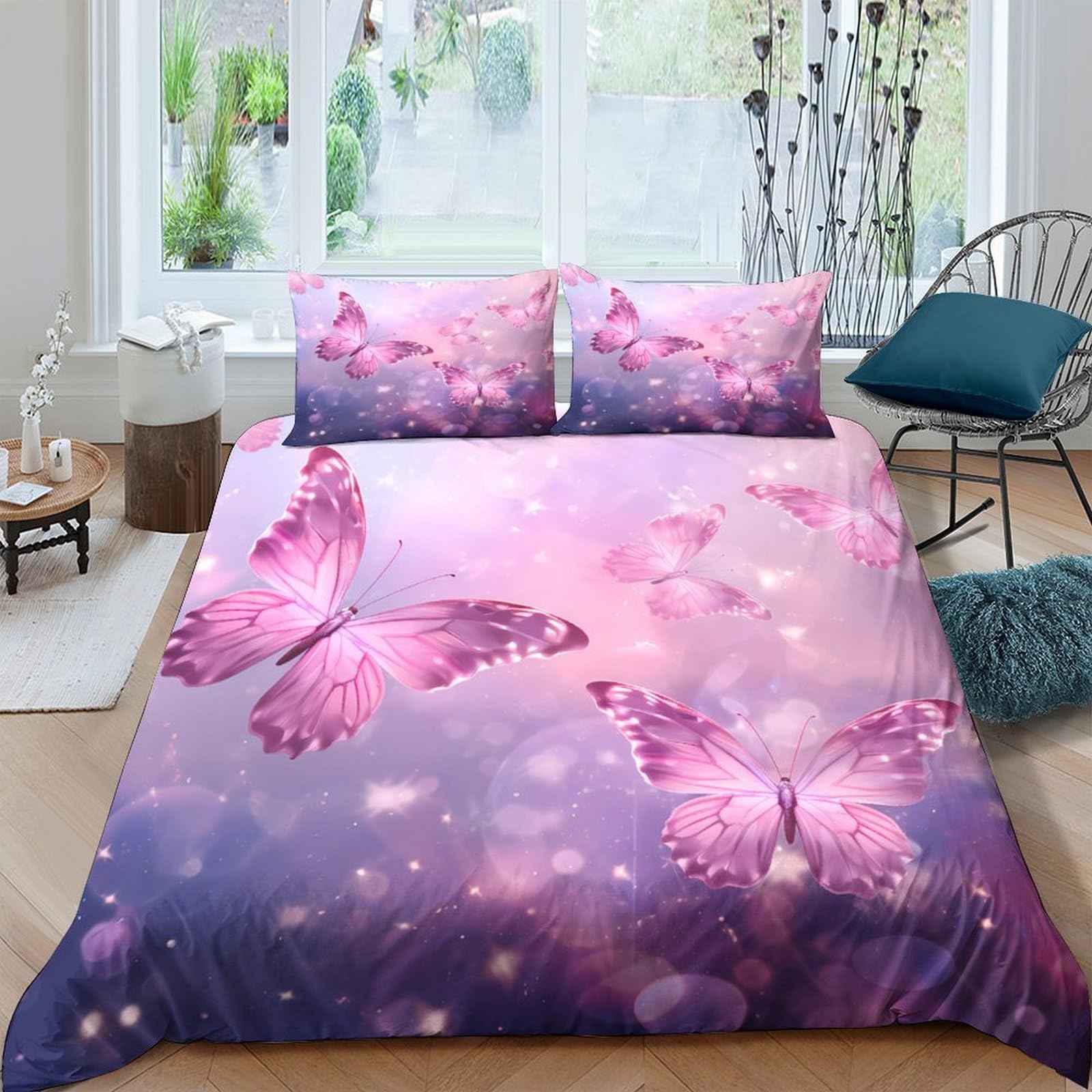 Ctjqhvkz Style-9 3D Printed Purple Butterfly Fitted Sheet Microfiber Soft Non-Slip Pink Dreamy Bed Cover For Bedroom Guest Room Decor Single（135X200cm）