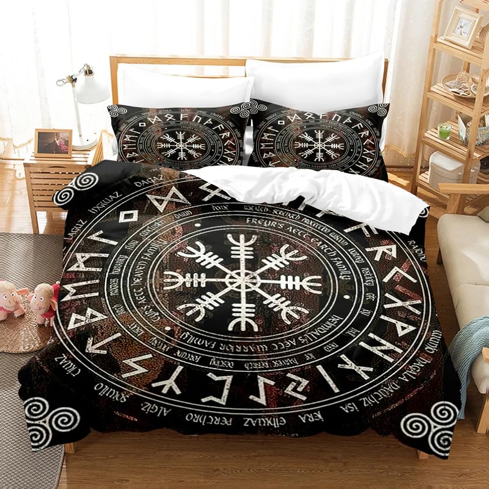 Funda Nordica Cama 105 Vikingos Infantil Juvenil Funda Edredón Cama 105 para Niñas Niños con Cremallera Suave Fundas Nordicas 180x220 cm + 1 Fundas de Almohada 50x75 cm