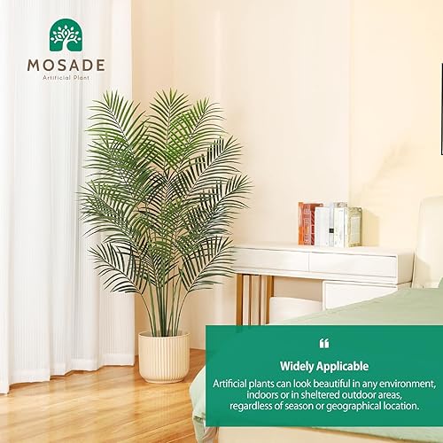 Miniatura 2 de MOSADE Palmera artificial areca de 5.5 pies, planta de palma tropical falsa y canasta de hierba marina hecha a mano, plantas altas perfectas para