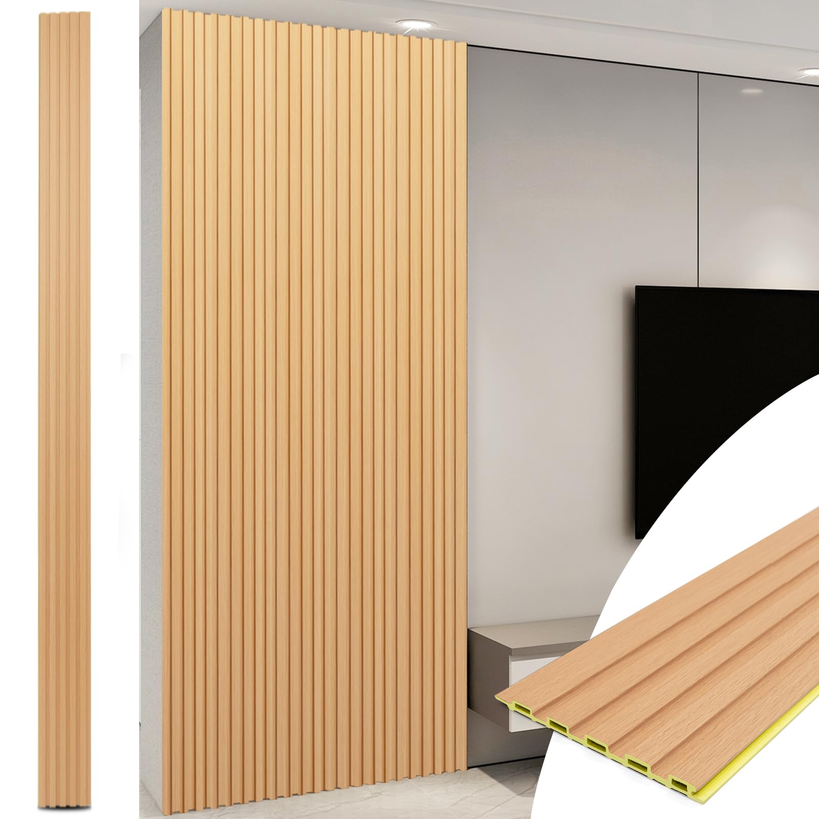 Photo 1 of * DAMAGED* Art3d WPC Slat Wall Panels, 8-Pack 108 x 6 Inch 3D Wall Accents for Interior Wall Decor, Living Room, Bedroom, Boxwood 108" * 6" Boxwood 8