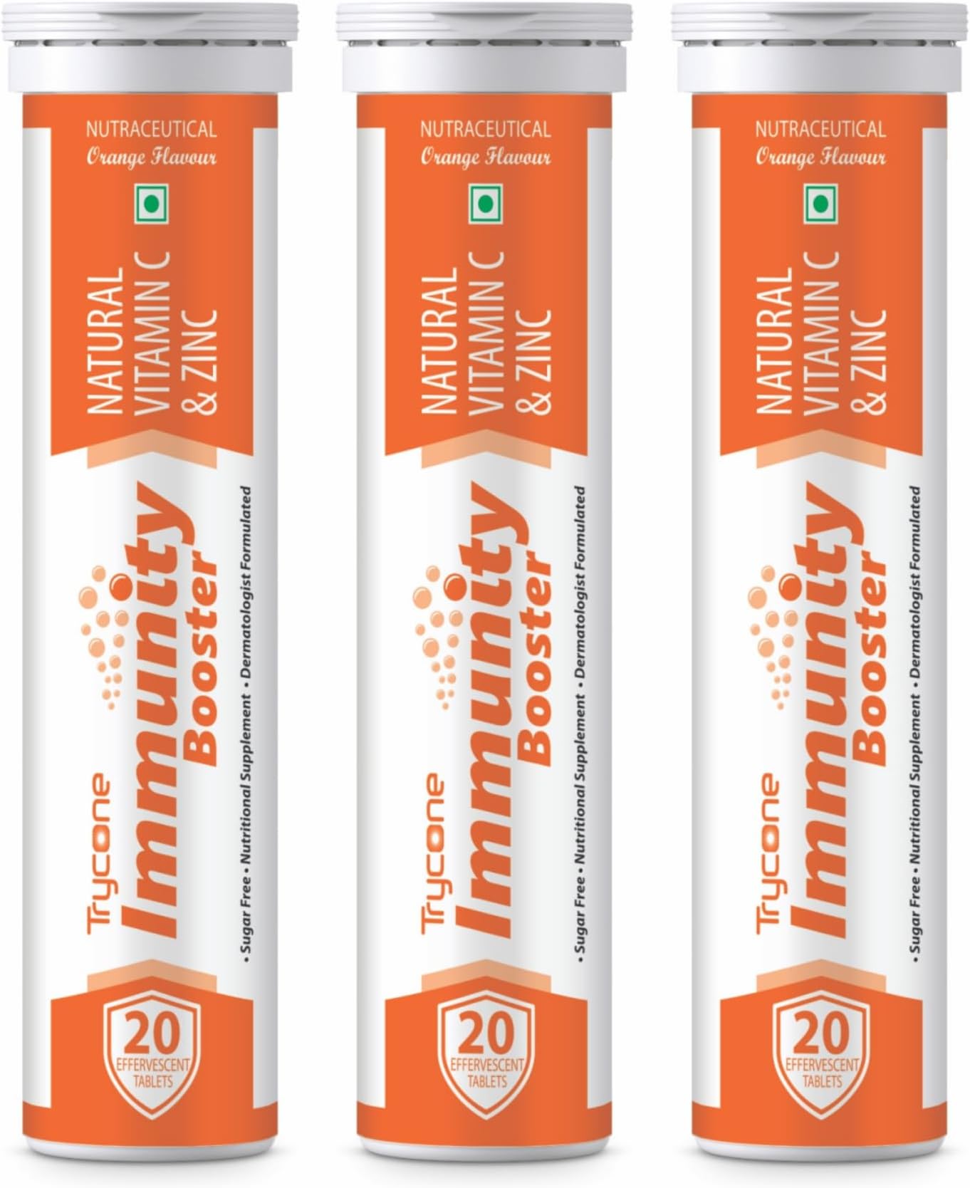 - Trycone Immunity Booster For Adults With Natural Vitamin C From Amla Extract & Zinc – Antioxidant – Immunity Booster – Skin Care - 60 Effervescent Tablets – Orange Flavour
