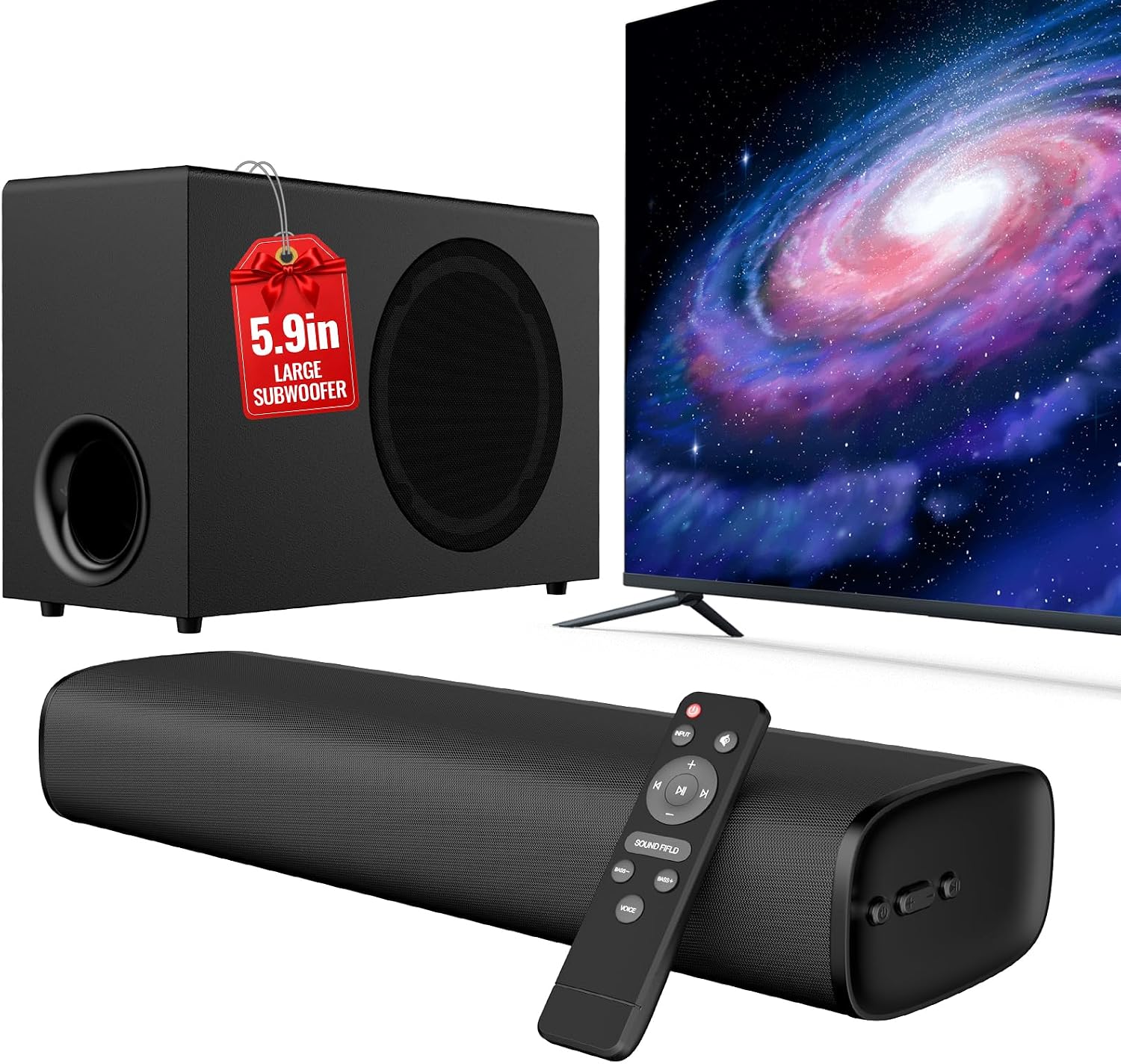 40,00€ Coupon! Yinet-EU Upgraded Soundbar for TV with 5.9'' Big Powerful 110W Subwoofer, TV Speakers with Deep Bass, Bluetooth 5.3/ARC/Optical/AUX Connect, Surround Sound System for PC/Gaming/Projectors/Gift, 1 Set