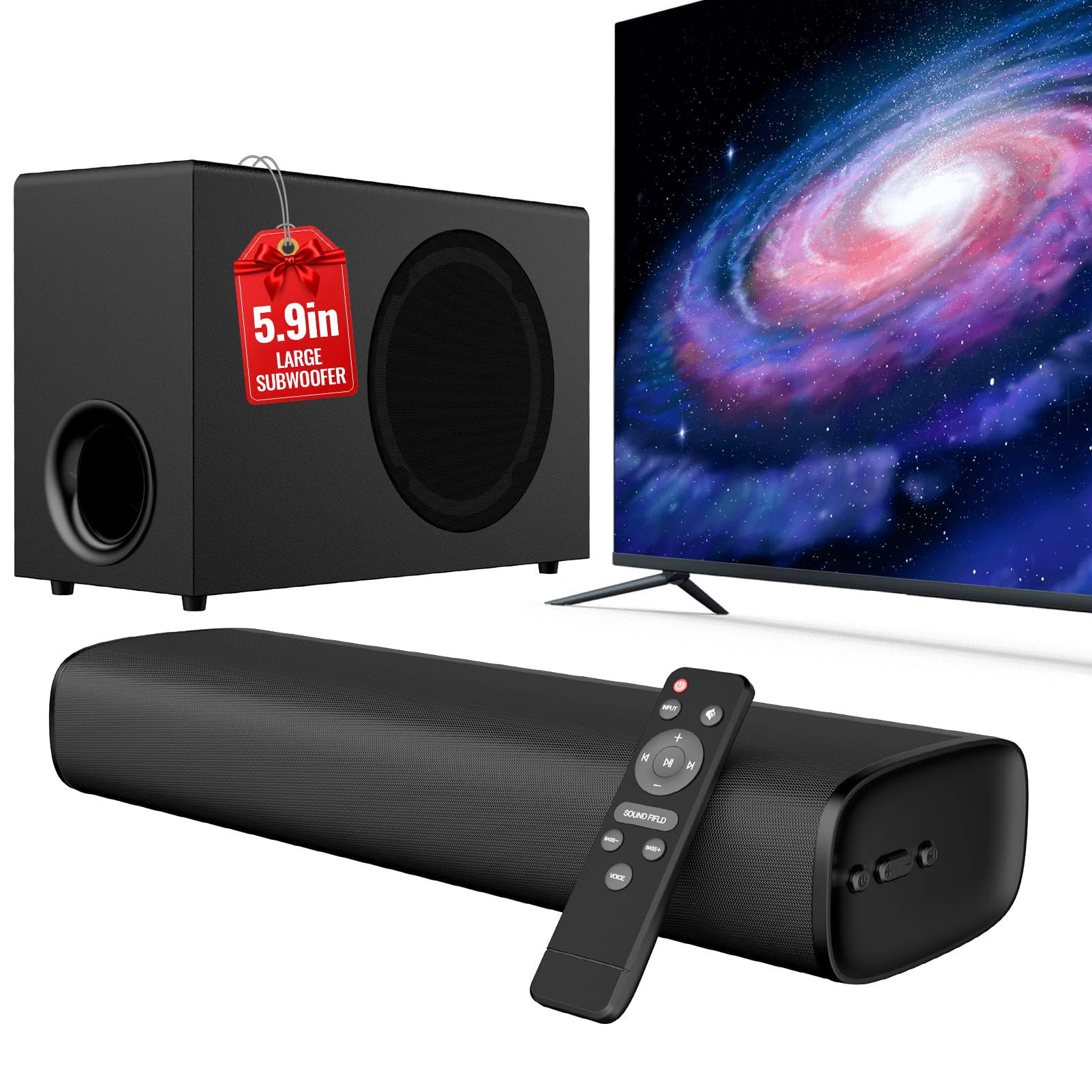 Yinet-EU Upgraded Soundbar for TV with 5.9'' Big Powerful 110W Subwoofer, TV Speakers with Deep Bass, Bluetooth 5.3/ARC/Optical/AUX Connect, Surround Sound System for PC/Gaming/Projectors/Gift, 1 Set