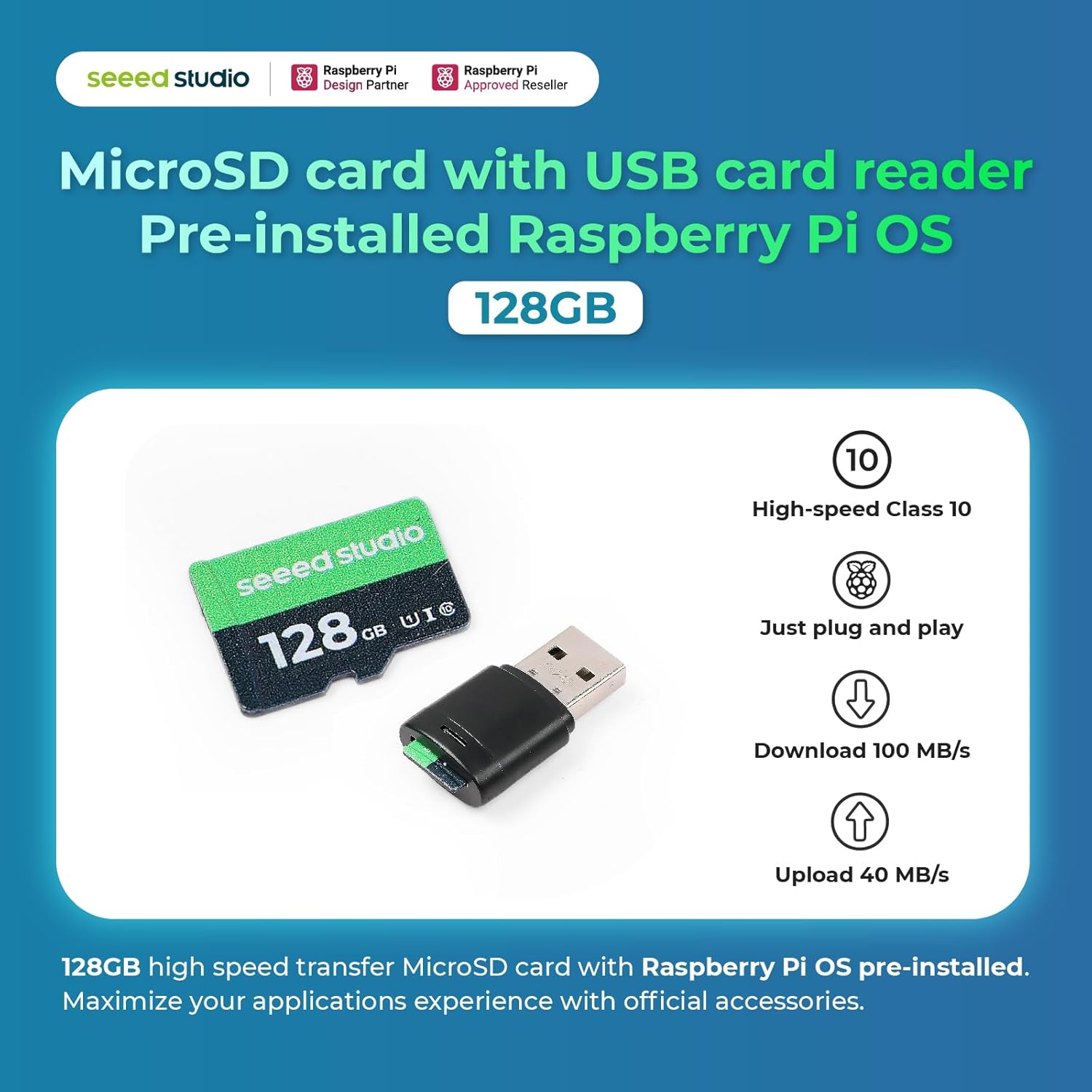 Seeed Studio Raspberry Pi 5 Starter Kit - 8GB RAM，128GB Micro SD Card pre-Loaded with 64-bit Raspberry Pi OS
