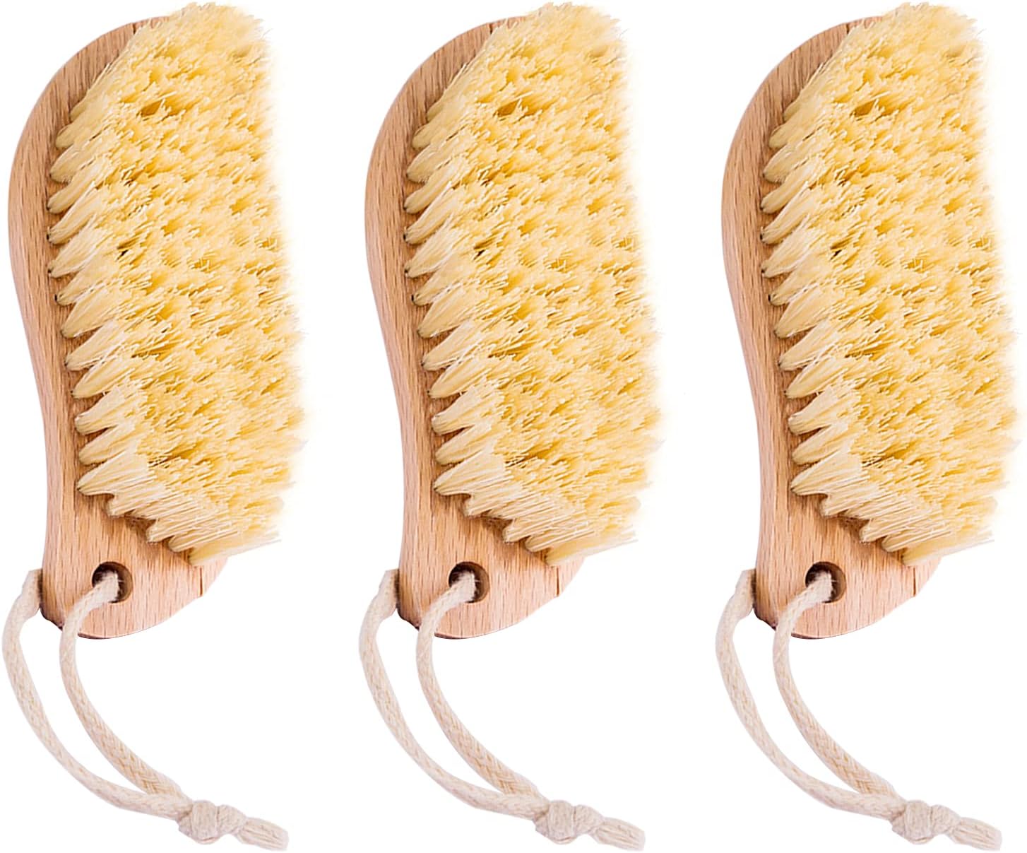 TIANTOU 3pcs Cepillo de Limpieza, Cepillo de Zapatos, Cepillo de Ropa , Cepillo de Cerdas Duras Suaves , Mango de Madera Ergonómico en Forma de S, para Cepillo de Limpieza para Cocina, Jardín, Hogar