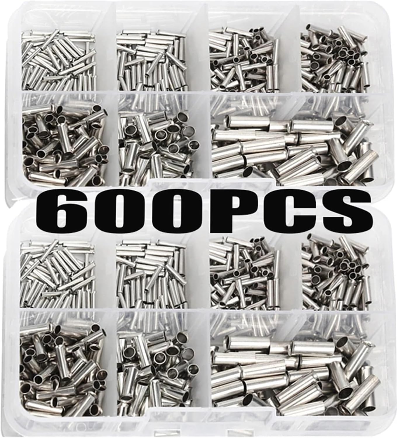 600Pcs 0.5mm2-6mm2 22-10 AWG Non-Insulated Wire Connector Ferrules Electrical Cable Terminal Copper Bare Tinned
