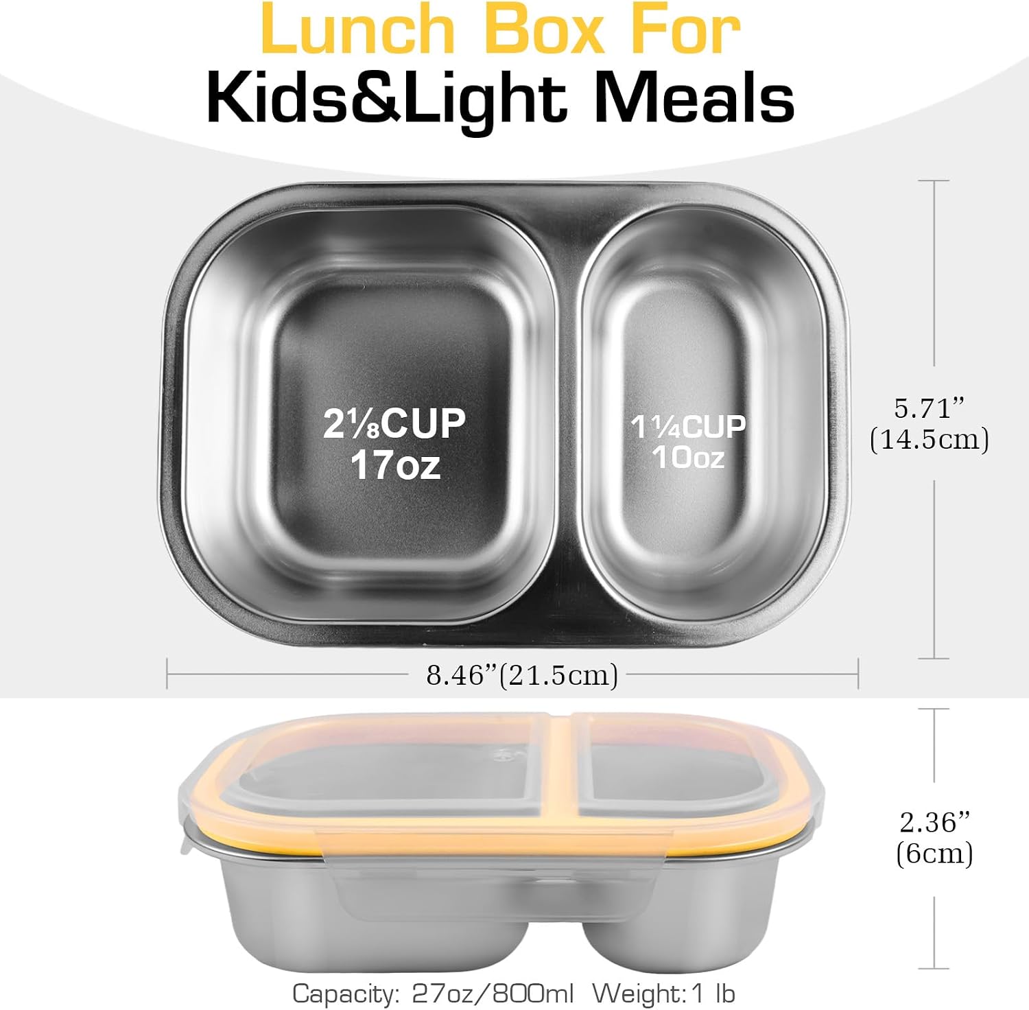 2 pcs stainless steel bento box for kids adults snack containers for kids, 27 oz leak-proof lunch box containers, toddler snack box container for lunch, school & travel, leak proof, bpa free 2 pcs snack containers