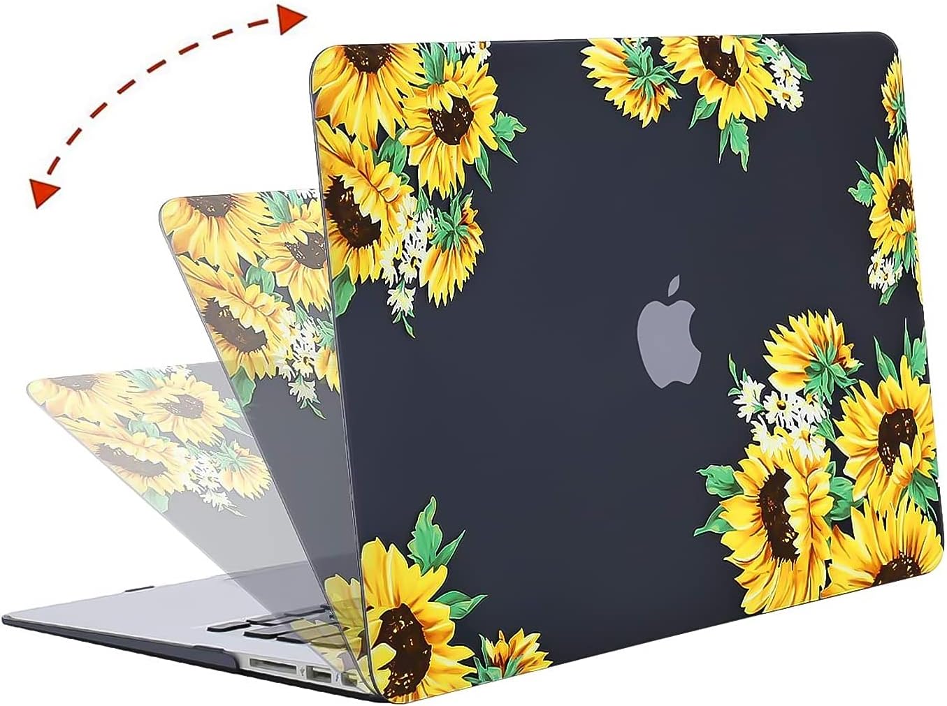 MOSISO Compatible with MacBook Air 13 inch Case (A1369 A1466, Older Version 2010-2017 Release), Plastic Sunflower Hard Shell Case & Keyboard Cover Skin & Screen Protector & Storage Bag, Black