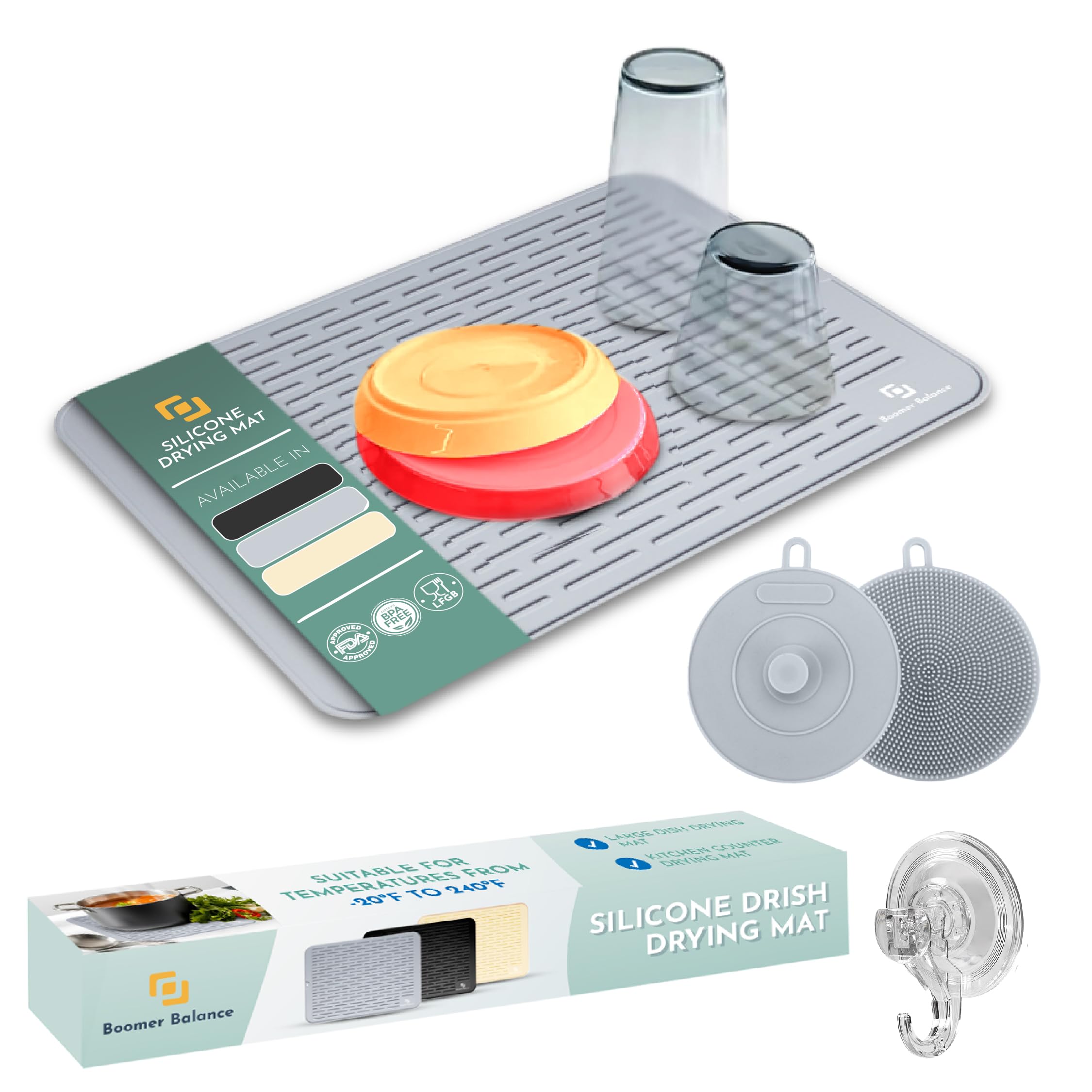 Extra Large 30 x 24 inch, Silicone Drying Mat, Multi-Use Dish Drying Mat for Kitchen Counter, Kitchen Drying Mat, Undersink Mat, Non-Slip Design, Quick Dry, BPA Free, Gray (Gray)