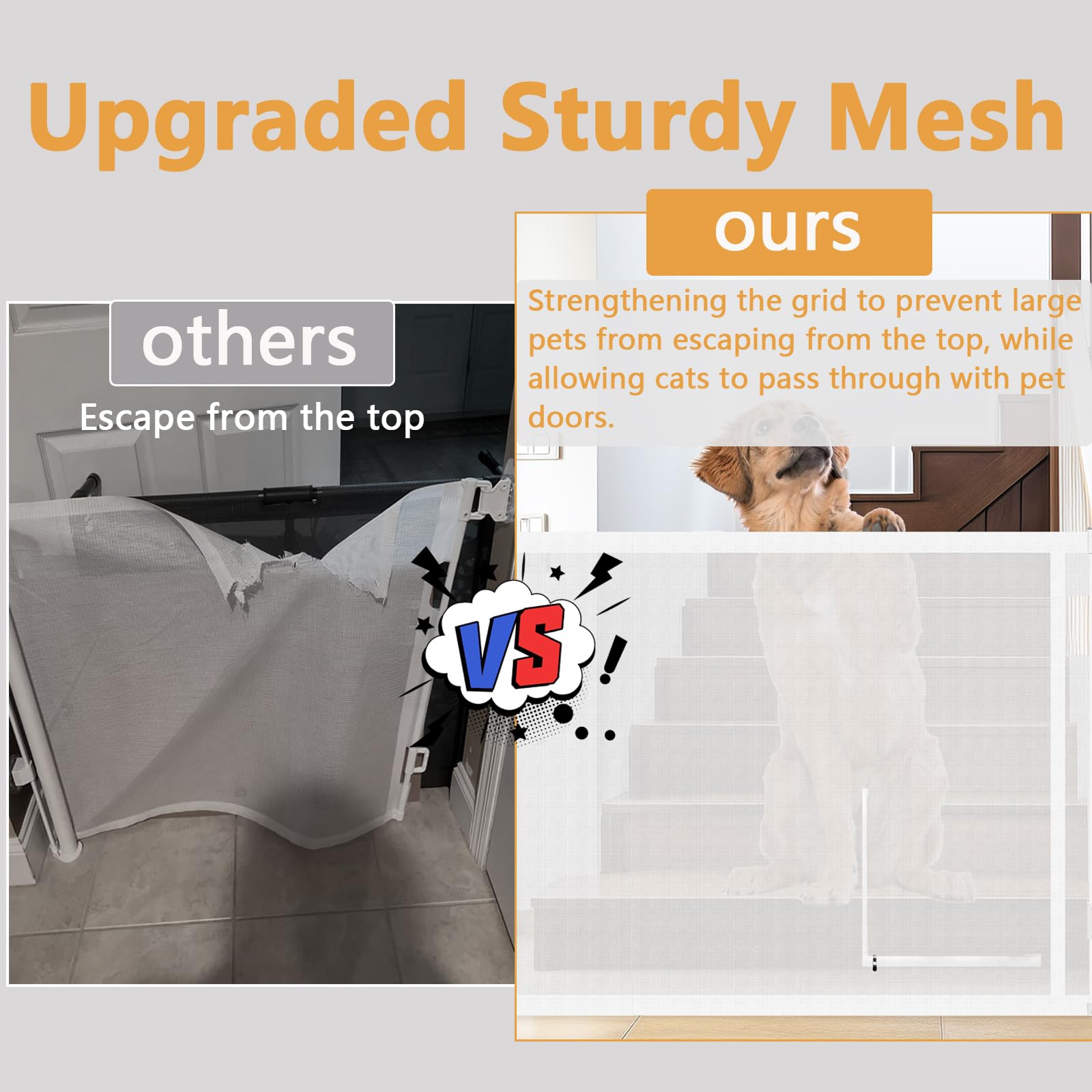 Retractable Baby Gates,Pet Gate with Cat Door - 33" Tall & Extends to 55" Wide,Mesh Child Safety Gates for Stairs with Door for Cats/Small Dogs,Suit for Doorway/Hallways/Deck/Porch/Indoor and Outdoor