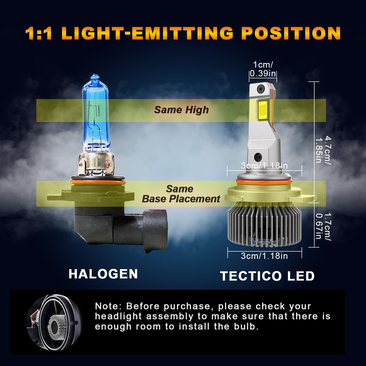 TECTICO Bombillas LED Hir2 9012 Faros 12V 80W 12000LM Ultra Brillo 6000K Blanco Frío Canbus Kit de Mejora Automotriz Perfecto, 2 Piezas