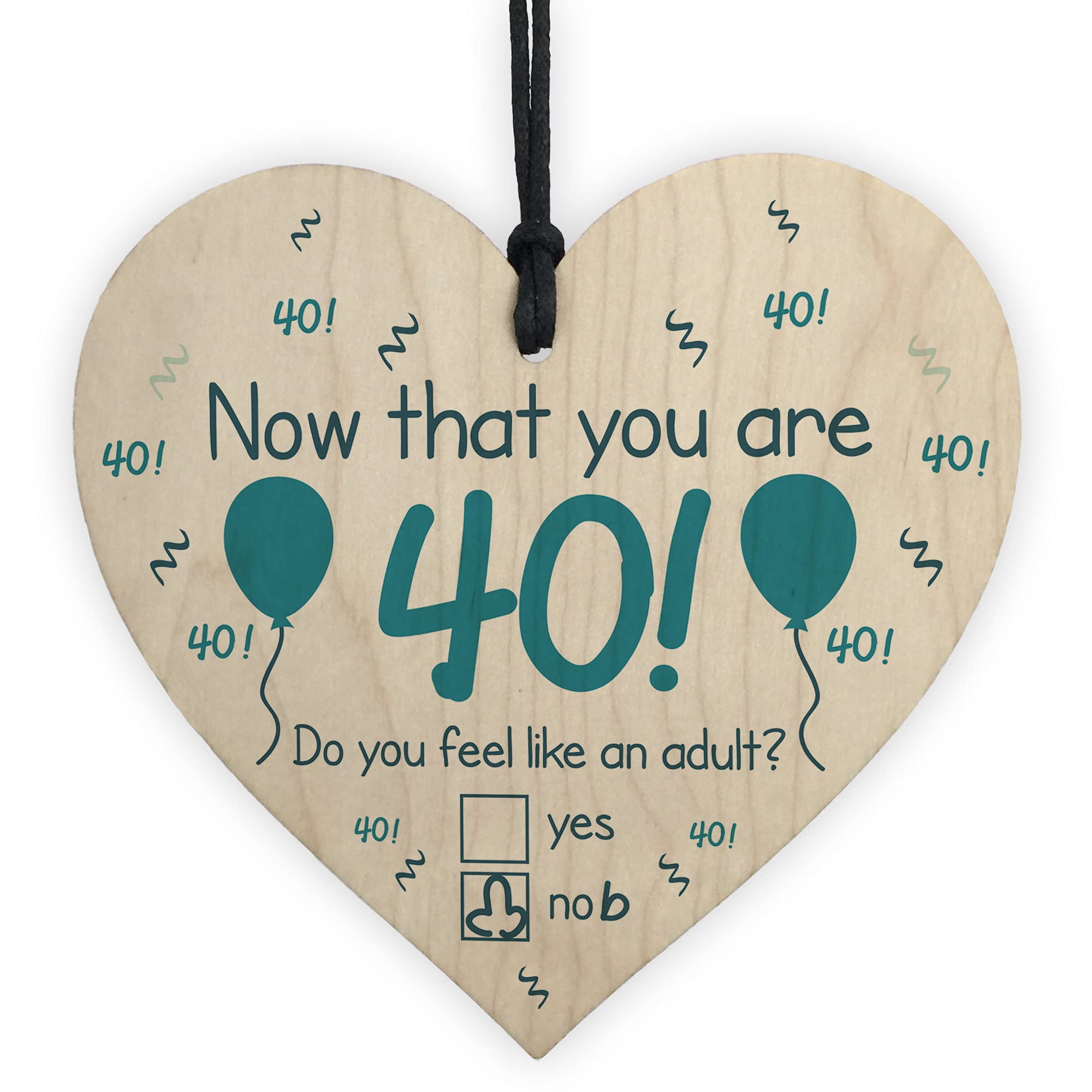 Red Ocean Funny 40th Birthday Gifts For Him Novelty Wooden Heart Sign Gift For Friend Brother Boyfriend