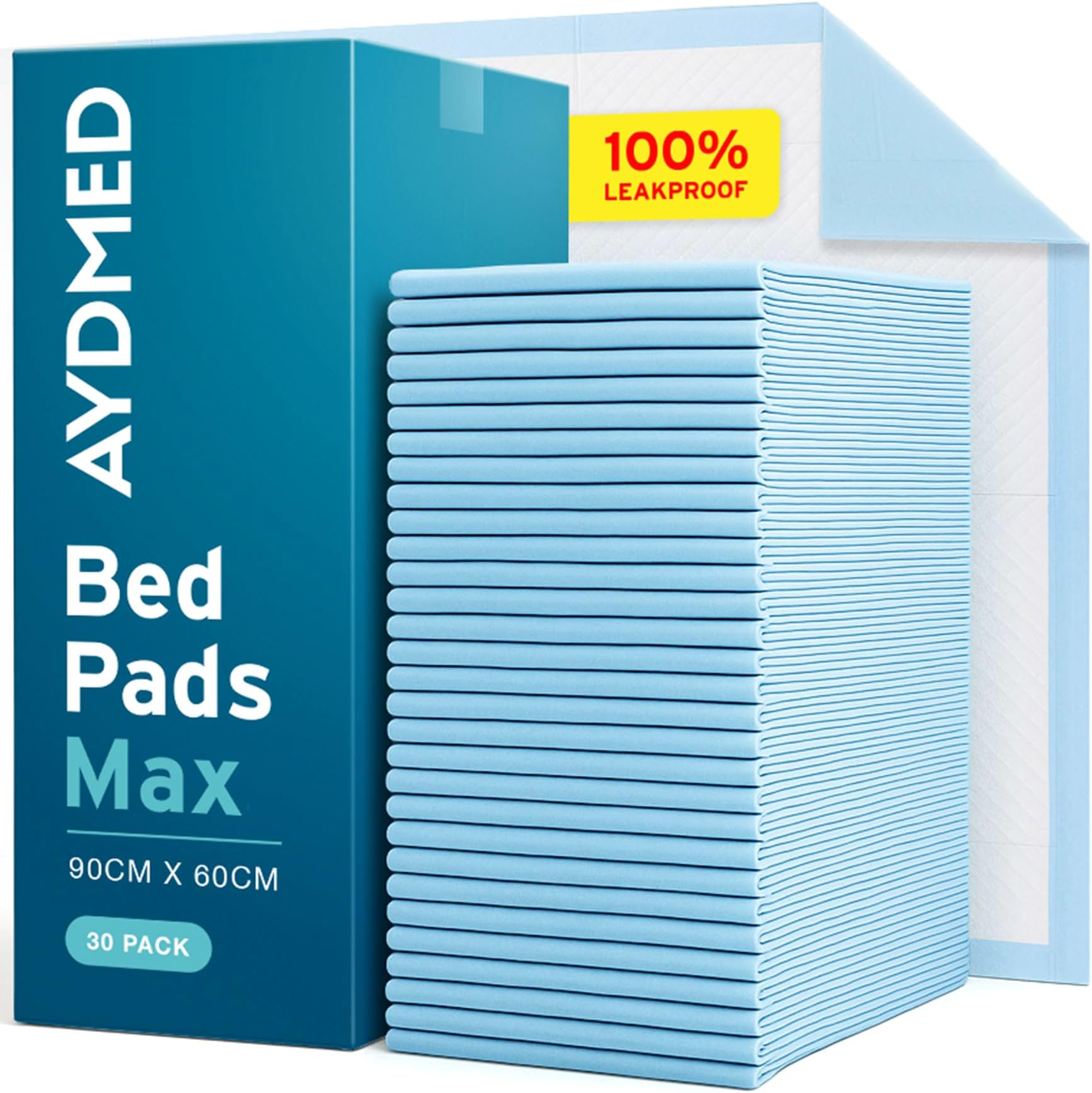 Aydmed 30 x Premium Disposable Incontinence Bed Pads | Large Waterproof and Ultra Absorbent Protectors for Mattress, Sofa and Chair for Babies, Adults and Elderly (60 cm x 90 cm)