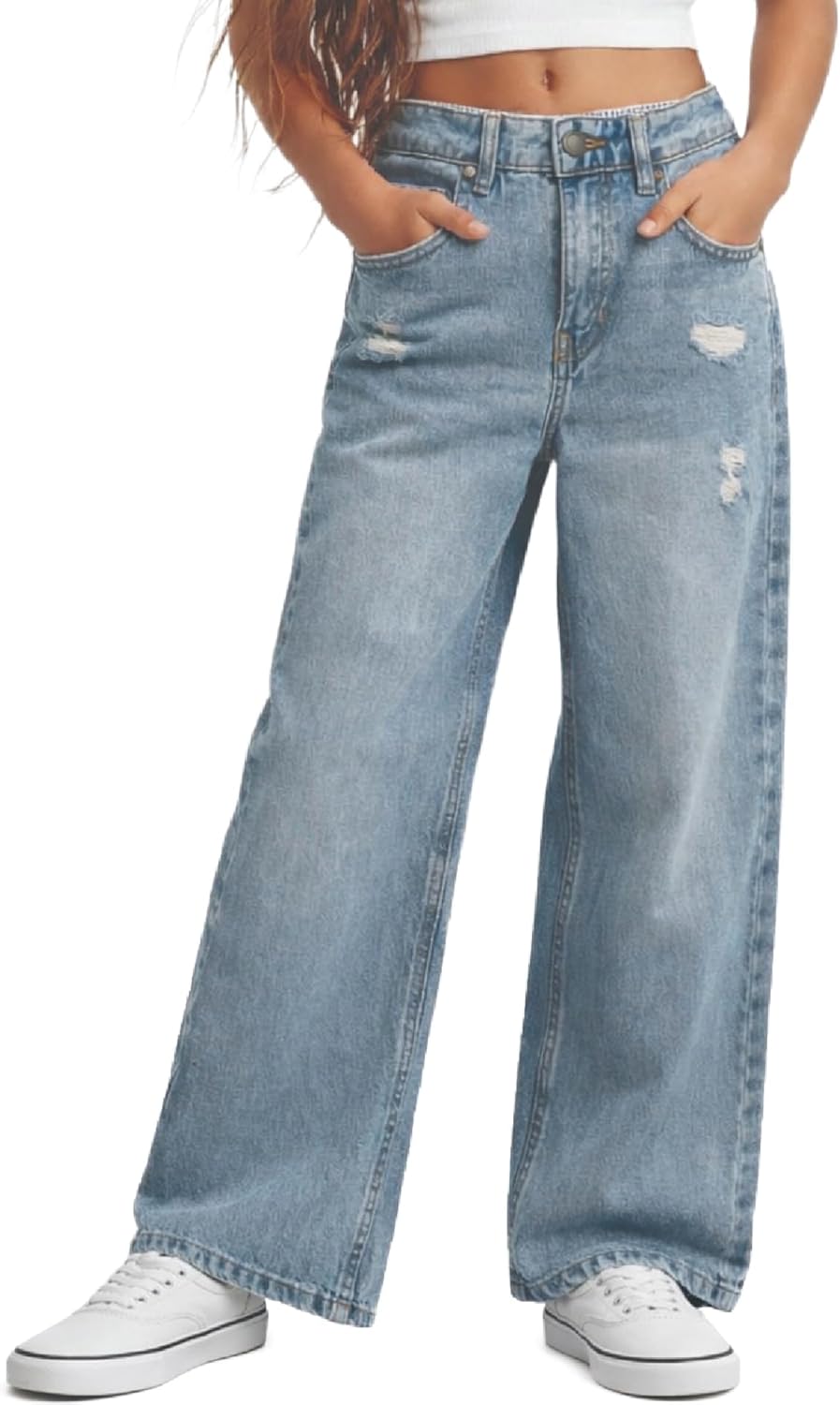 Volcom Girls Wide Leg Jeans - Soft Cotton Relaxed Fit Cute Girls Jeans Super Baggy Denim Pants for Teens with Pockets