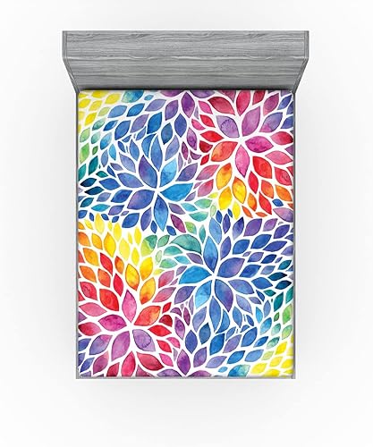 Miniatura 262 de Ambesonne - Sábana bajera ajustable multicolor, en colores y tres tamaños Azul y gris,Verde Militar Sage Green,Ámbar beige,Negro Grey White,Azul