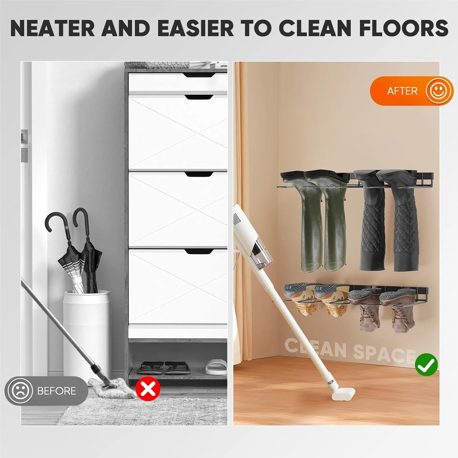Wader Hangers 1pcs Long Boot Rack with Screws, Wall Mounted Dust-Proof Metal Shelf 50lb