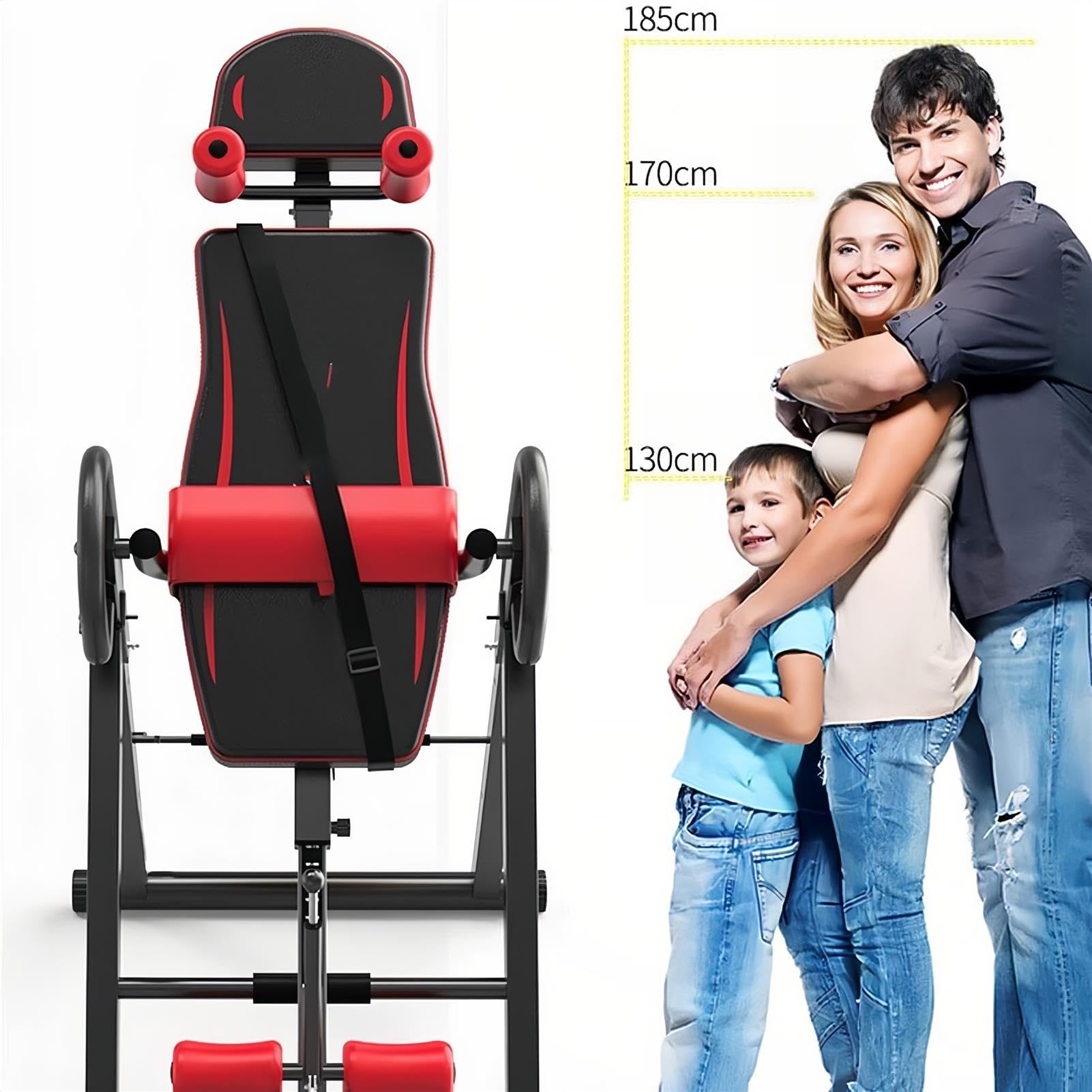Tavolo a inversione per alleviare il dolore alla schiena, capacità 150 kg, con cintura di sicurezza e comodi supporti per caviglie, ideale per terapia del dolore e allenamento della forza