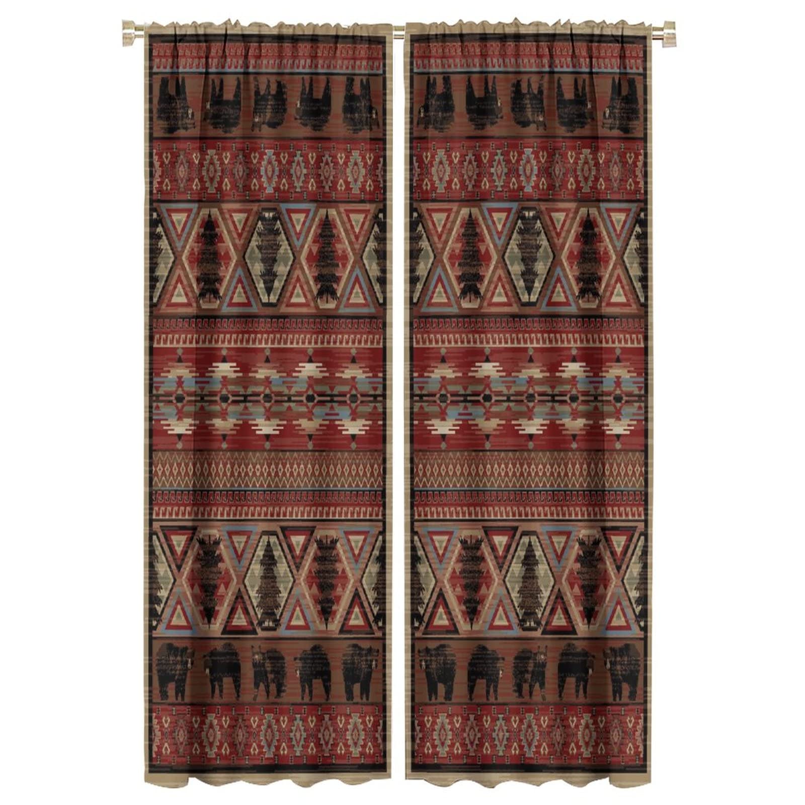 Bears Printed Blackout Curtains,Vintage Farmhouse Cabin Animals Retro Bohemia Style Window Drapes for Living Room Bedroom Kitchen W42xL63in