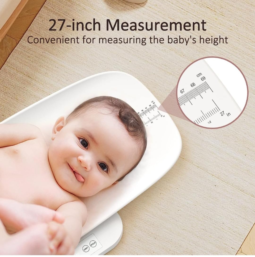Digital Baby Scale with Hold Function, Pet Scale, Muti-Function Toddler Scale,Infant Scale Measure Adult/Puppy/Cat/Dog Weight (lb/kg/oz) and Height Track, LCD Display