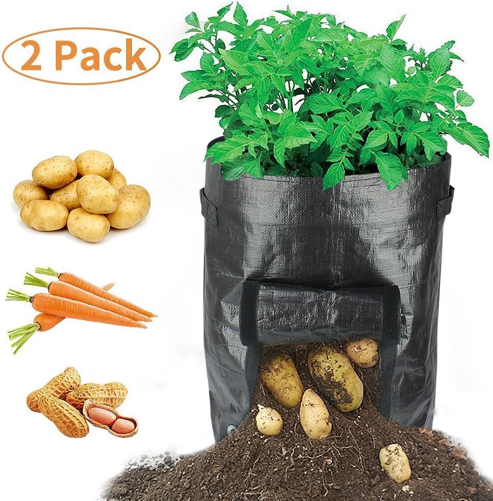 Potato Grow Bags with Flap 10 Gallon 2-pack,Water-Resistant Durable Grow Bag Garden Planter Bag with Handle for Tomatoes, Potatoes, Vegetables, Carrot, Onion