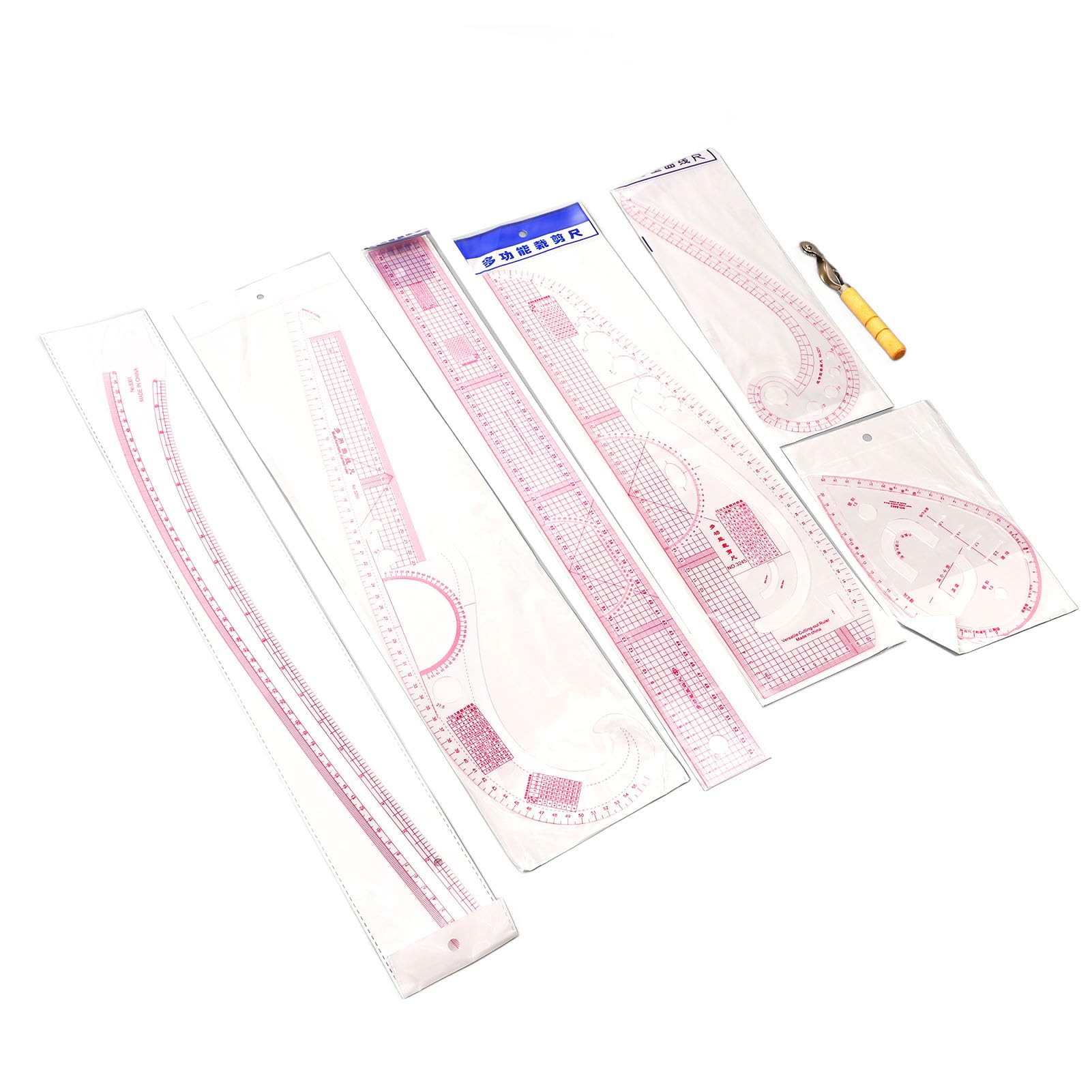 5 Stuks - Coupeuse Liniaal Set - Kleermakers Linialen - Franse Curve Kromme Lineaa 6095648757762~4604284