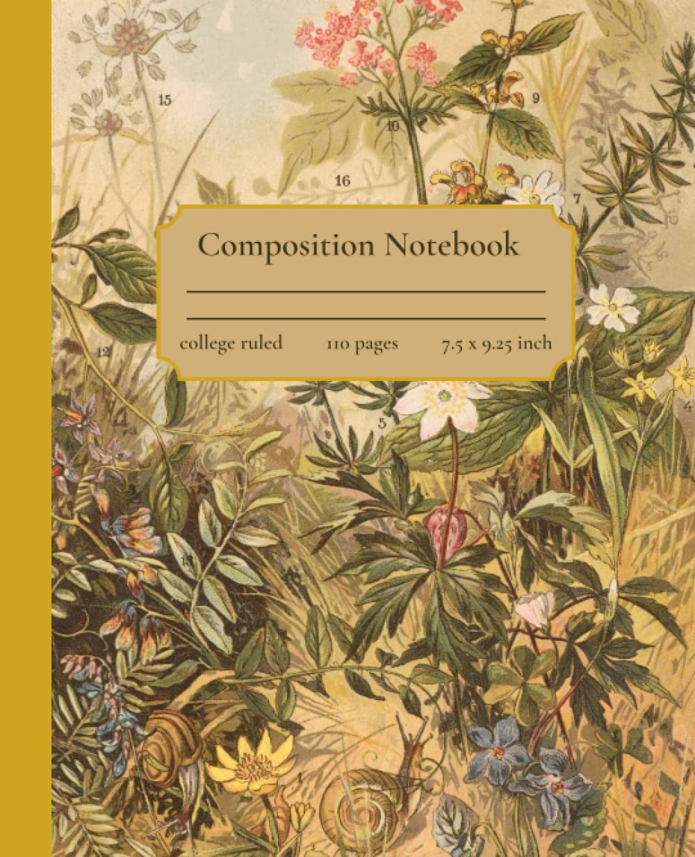 Botanical Vintage Composition Notebook | Wildflowers Botanical Vintage Illustration | Cute Notebook for School, Home or Work | College Ruled | Premium Cream Color Paper | 7.5 x 9.25 in