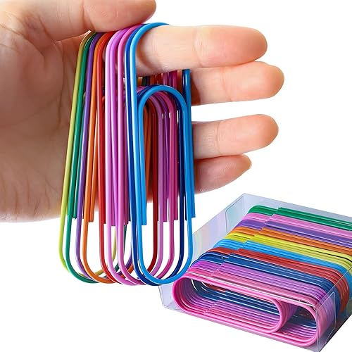 Miniatura 7 de Clips de papel grandes de 4 pulgadas, 30 clips de papel jumbo de 3.937 in de metal multicolor gigantes, clips de papel recubiertos de vinilo extra