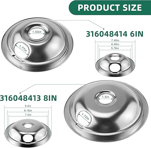 Miniatura 2 de Sartenes de goteo para quemador de plata 316048414 (6 pulgadas) 316048413 (8 pulgadas) y repuesto para quemador de estufa eléctrica MP15YA (6