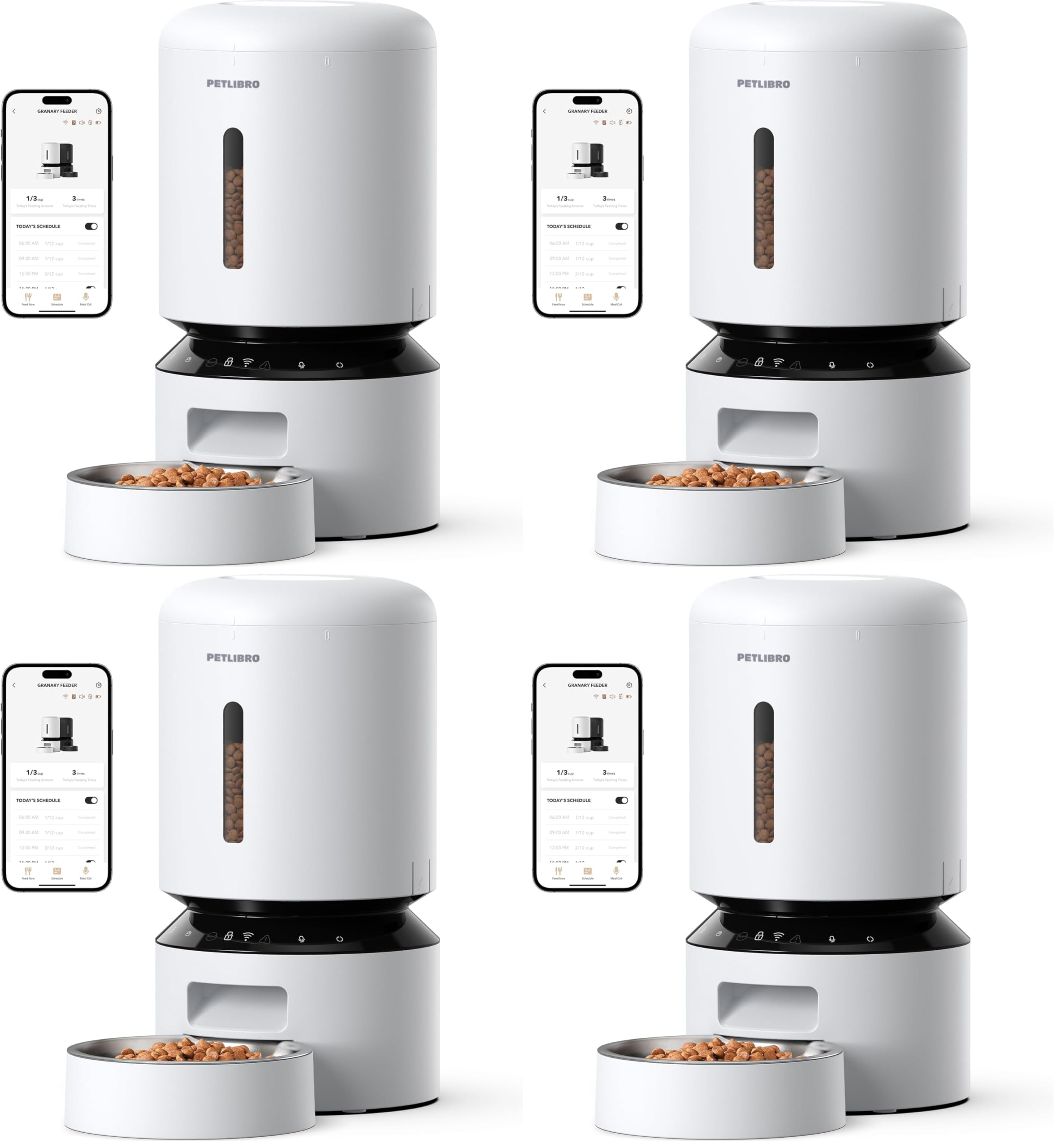 PETLIBRO Automatic Cat Feeder,5G WiFi Automatic Dog Feeder with Freshness Preservation,5L Timed Cat Feeders with Low Food Sensor,Up to 10 Meals Per Day,Granary Pet-Feeder for Cats/Dogs,(Pack of 4)