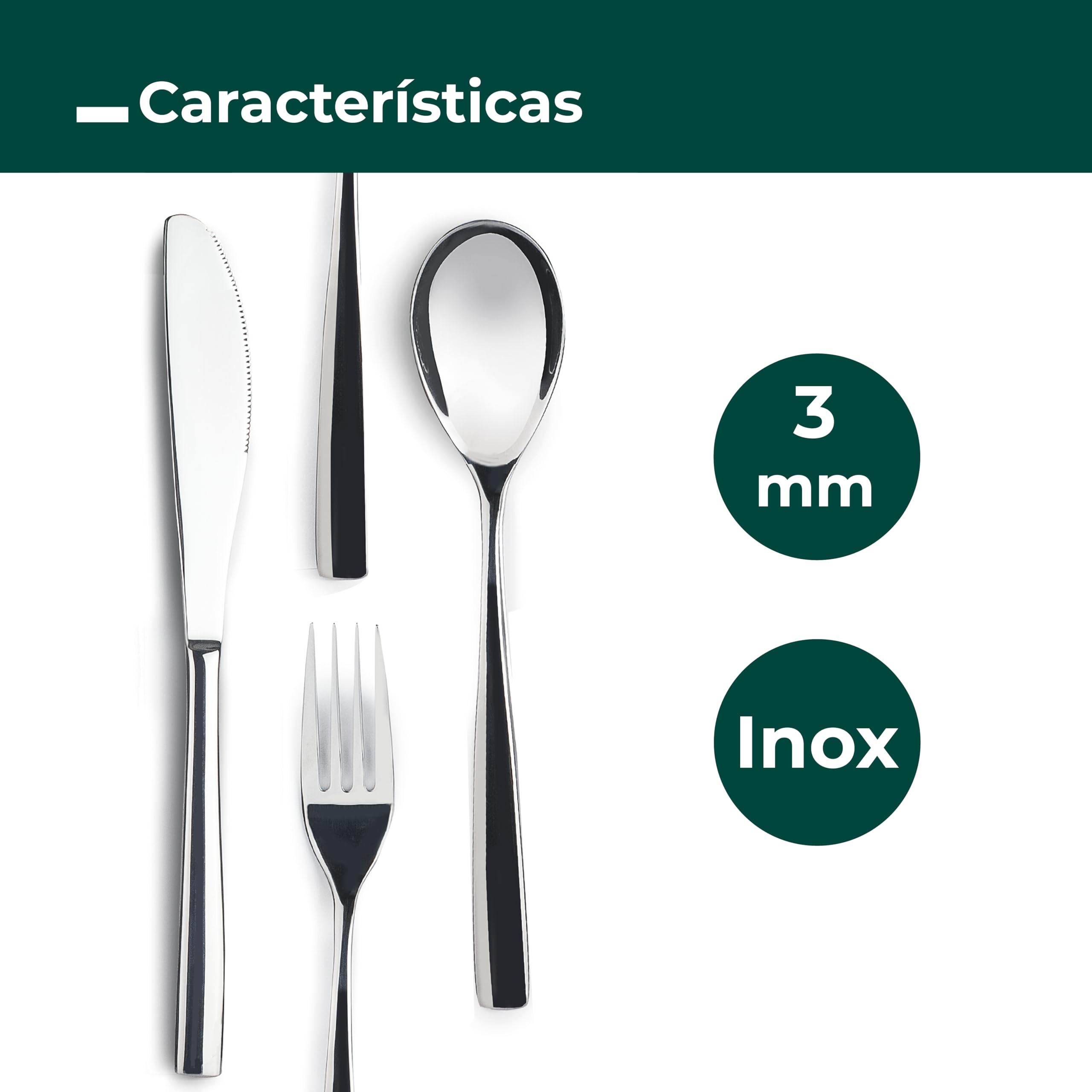 JAY - 16045524 - Juego de Cubiertos para 6 Personas, Pack 24, Acero Inoxidable 18/10, Serie Jaspe, Grosor 3 mm, Cuchara, Tenedor, Cuchillo y Cucharilla Aptos para Lavavajillas, Plateado