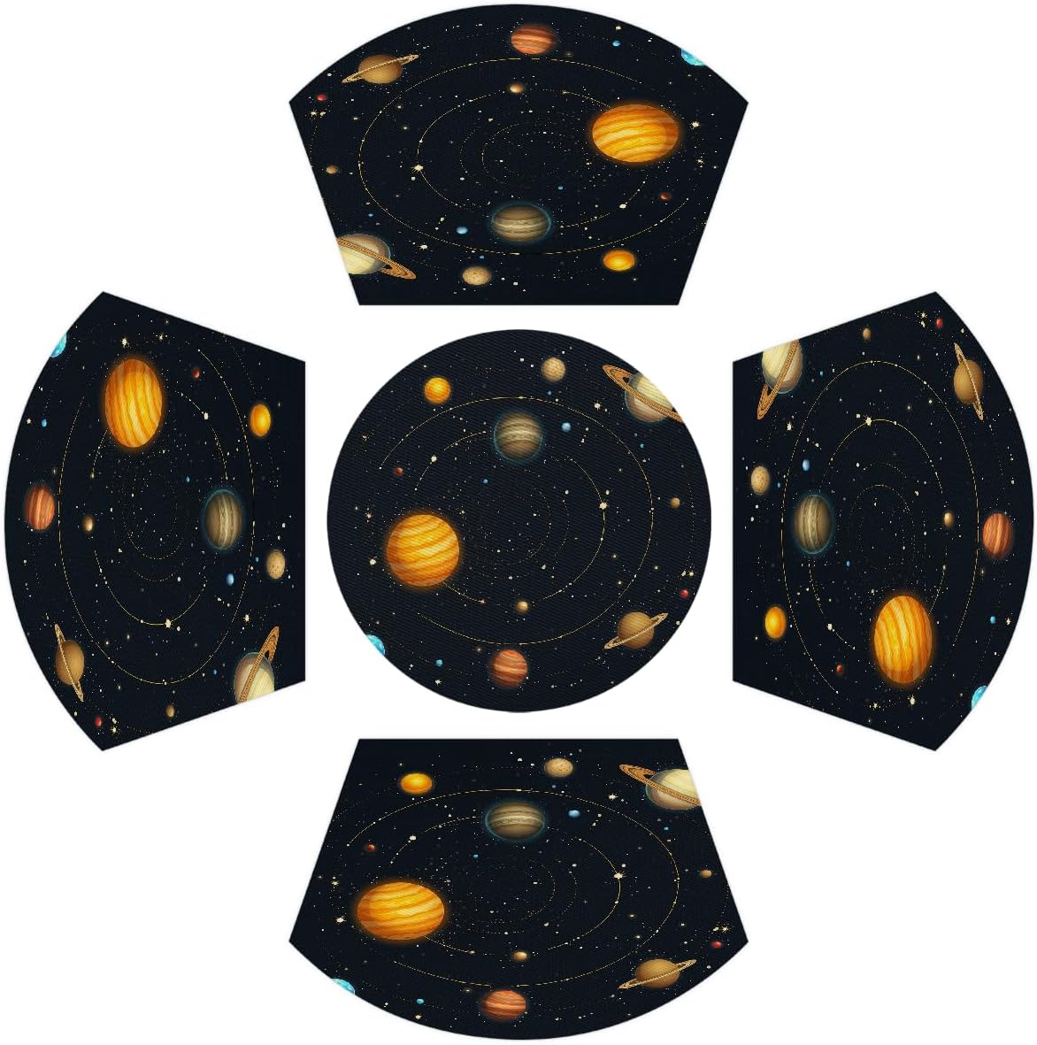 PVC Wedge Placemats for Round Tables Set of 5,Waterproof Heat-Resistant Table Mats, 17.7x11.8 Inch, Halloween Ghost Pumpkins Printed Decor