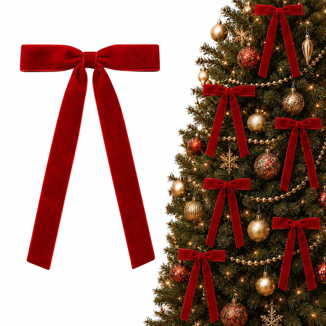 24Pcs Red Velvet Bows Christmas Ornaments for Tree Wreath Mantle Home Decor