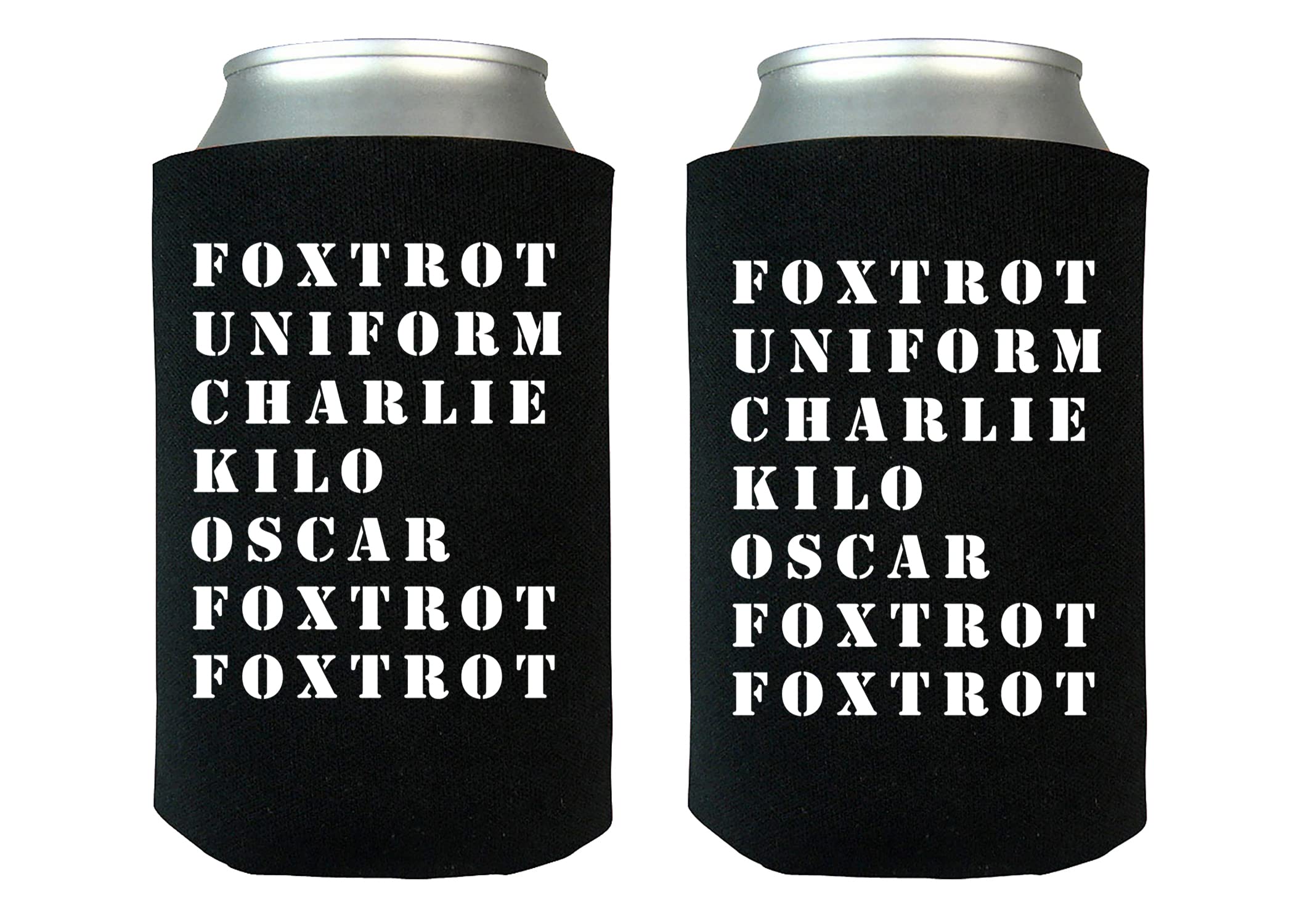 Rogue River Tactical Funny Joke Military Veteran Foxtrot Off Collapsible Beer Can Bottle Beverage Cooler Sleeves 2 Pack Gift Set