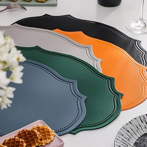 Miniatura 4 de Juego de 6 manteles individuales de cuero lavables, manteles individuales de cuero sintético negro grueso resistentes al calor con forma elíptica,