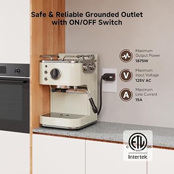 [ETL Listed] Cable Matters 3-Pack Grounded Outlet Switch, Black | On Off Switch, 15A 1875W Rated, Manual Power Control, Grounded 3-Prong Plug